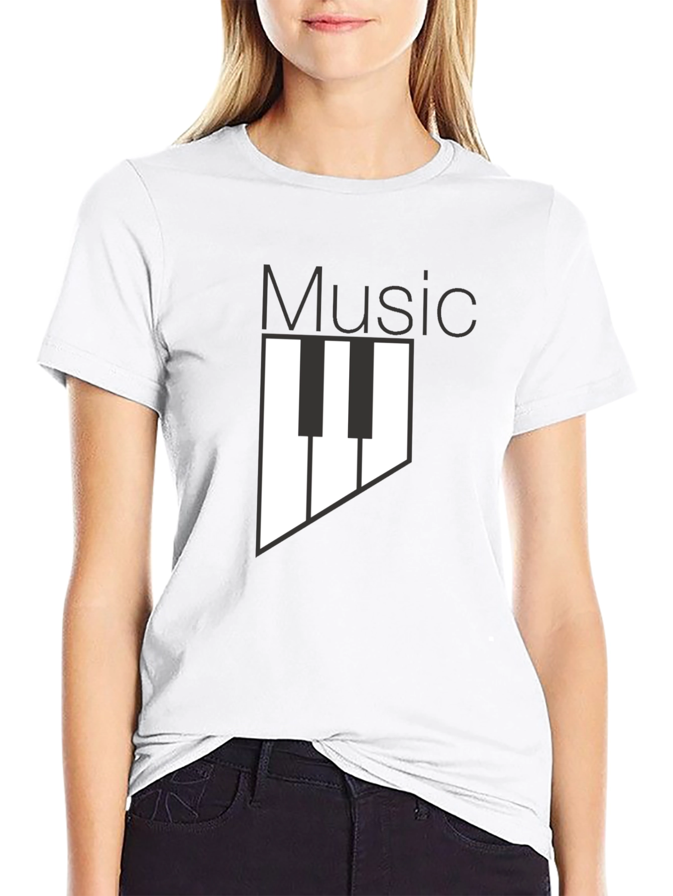 Music Keyboard Graphic Print Black T-Shirt