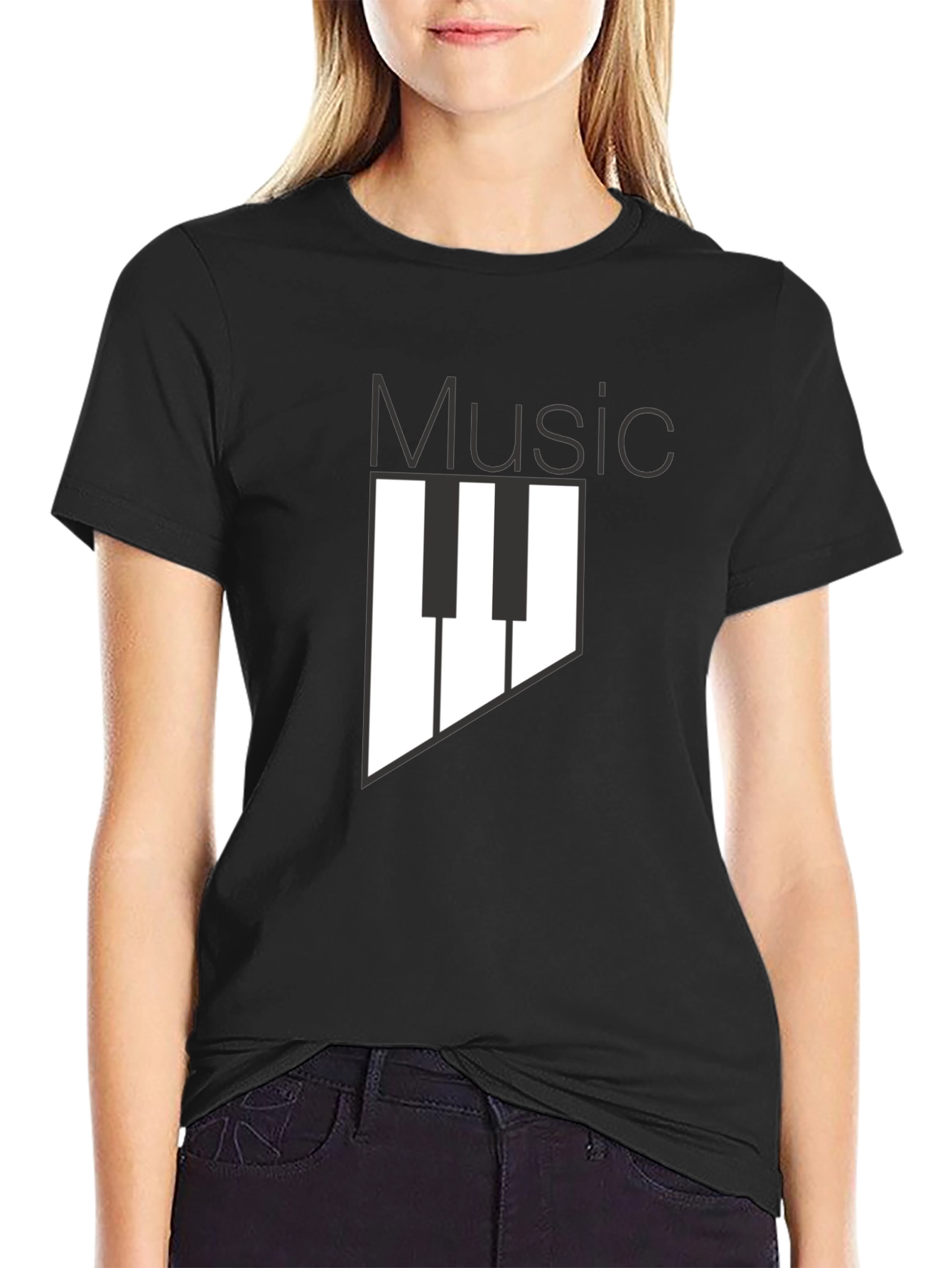 Music Keyboard Graphic Print Black T-Shirt