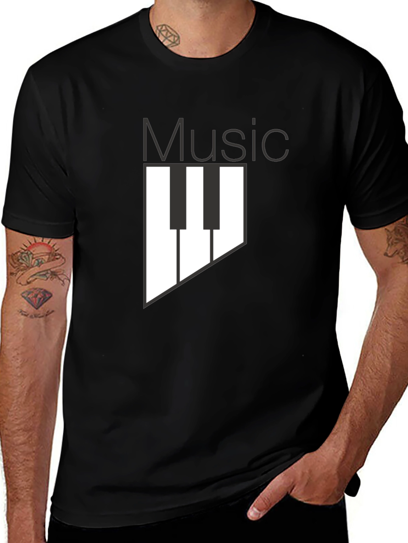 Music Keyboard Graphic Print Black T-Shirt