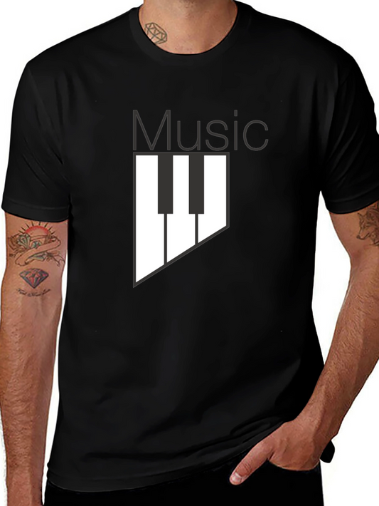 Music Keyboard Graphic Print Black T-Shirt