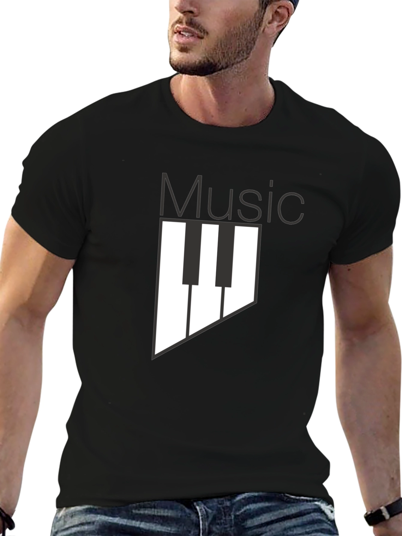 Music Keyboard Graphic Print Black T-Shirt