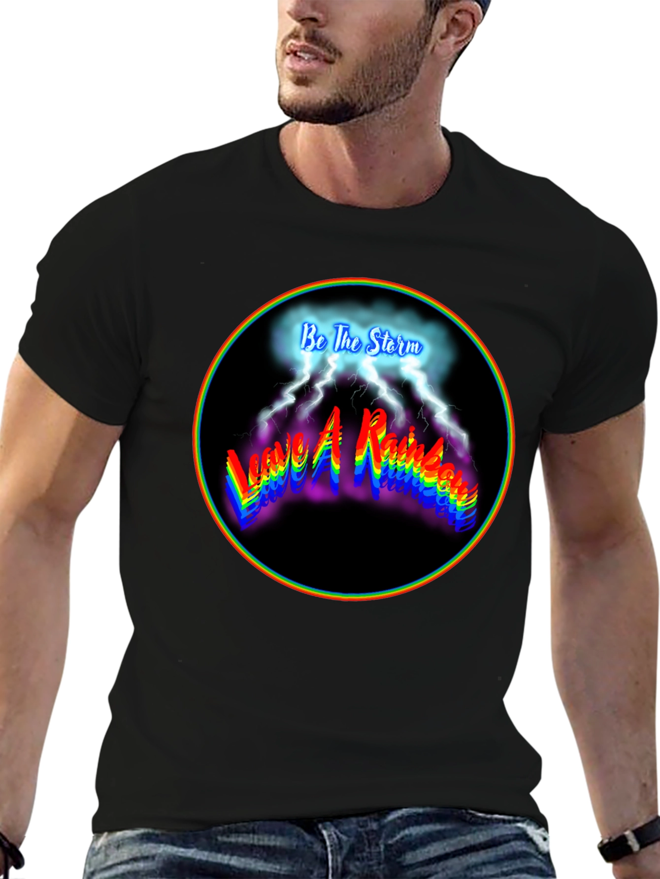 Be The Storm Rainbow Graphic Black T-Shirt