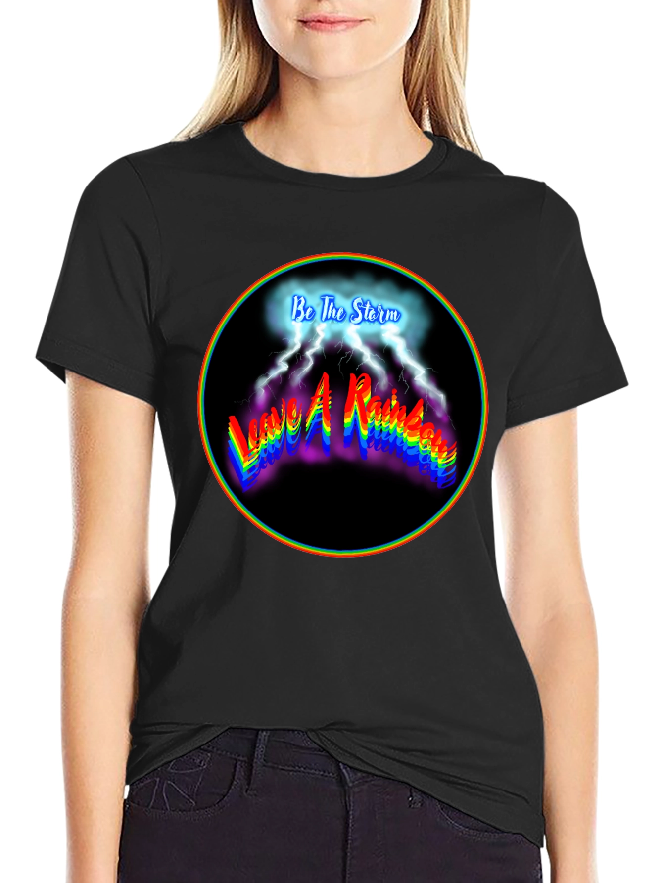 Be The Storm Rainbow Graphic Black T-Shirt
