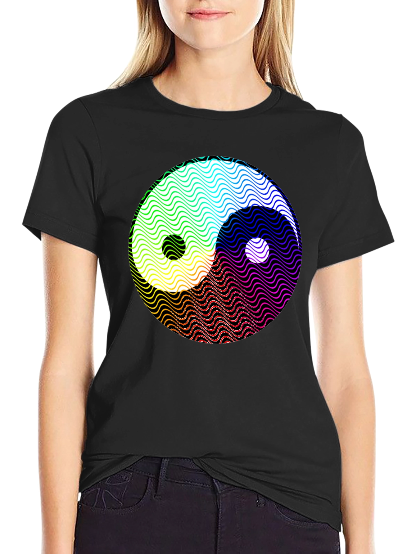 Yin Yang Wave Pattern Graphic T-Shirt