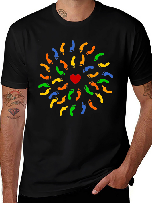 Heart Footprint Mandala Black T-Shirt