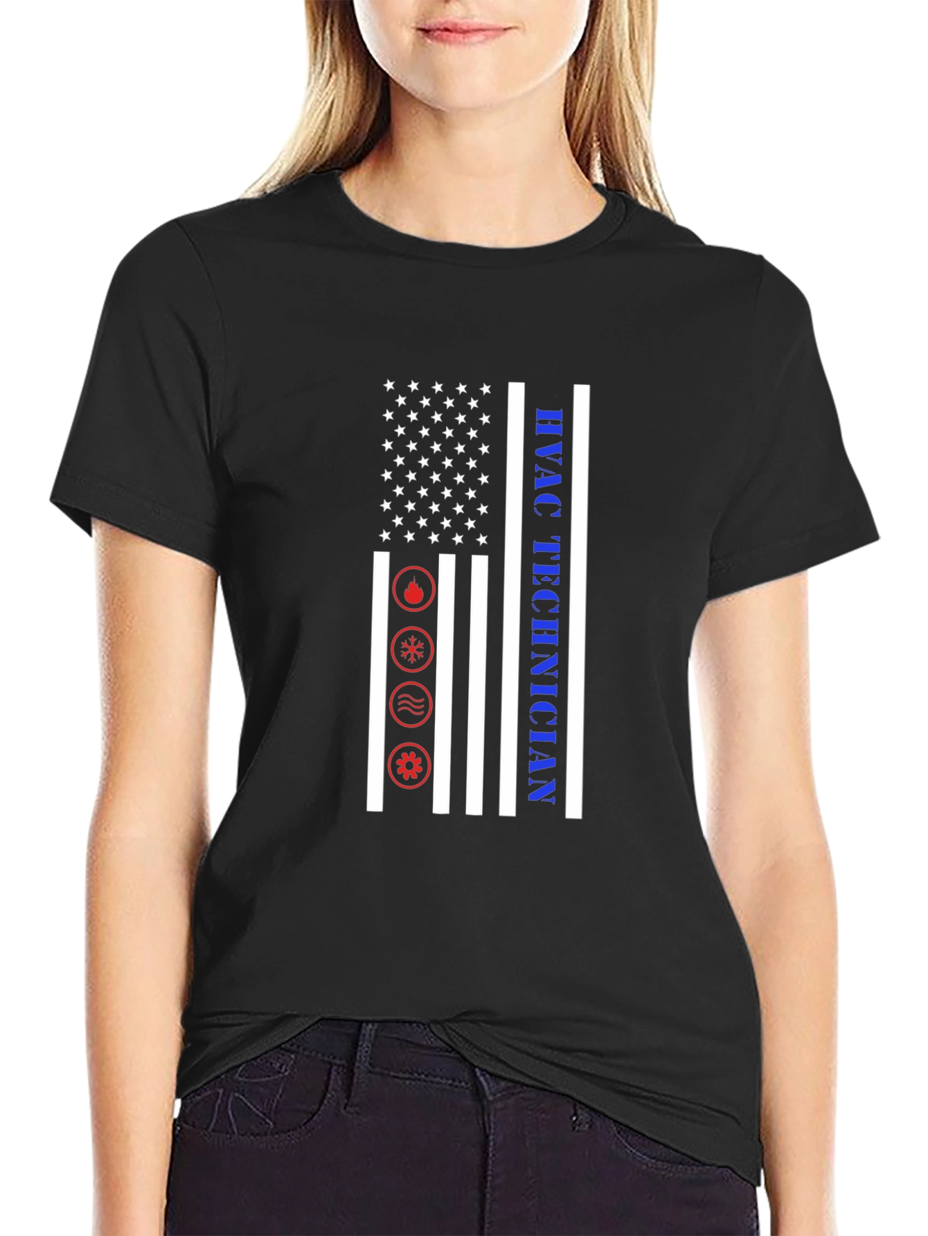 HVAC Technician T-Shirt - American Flag Design