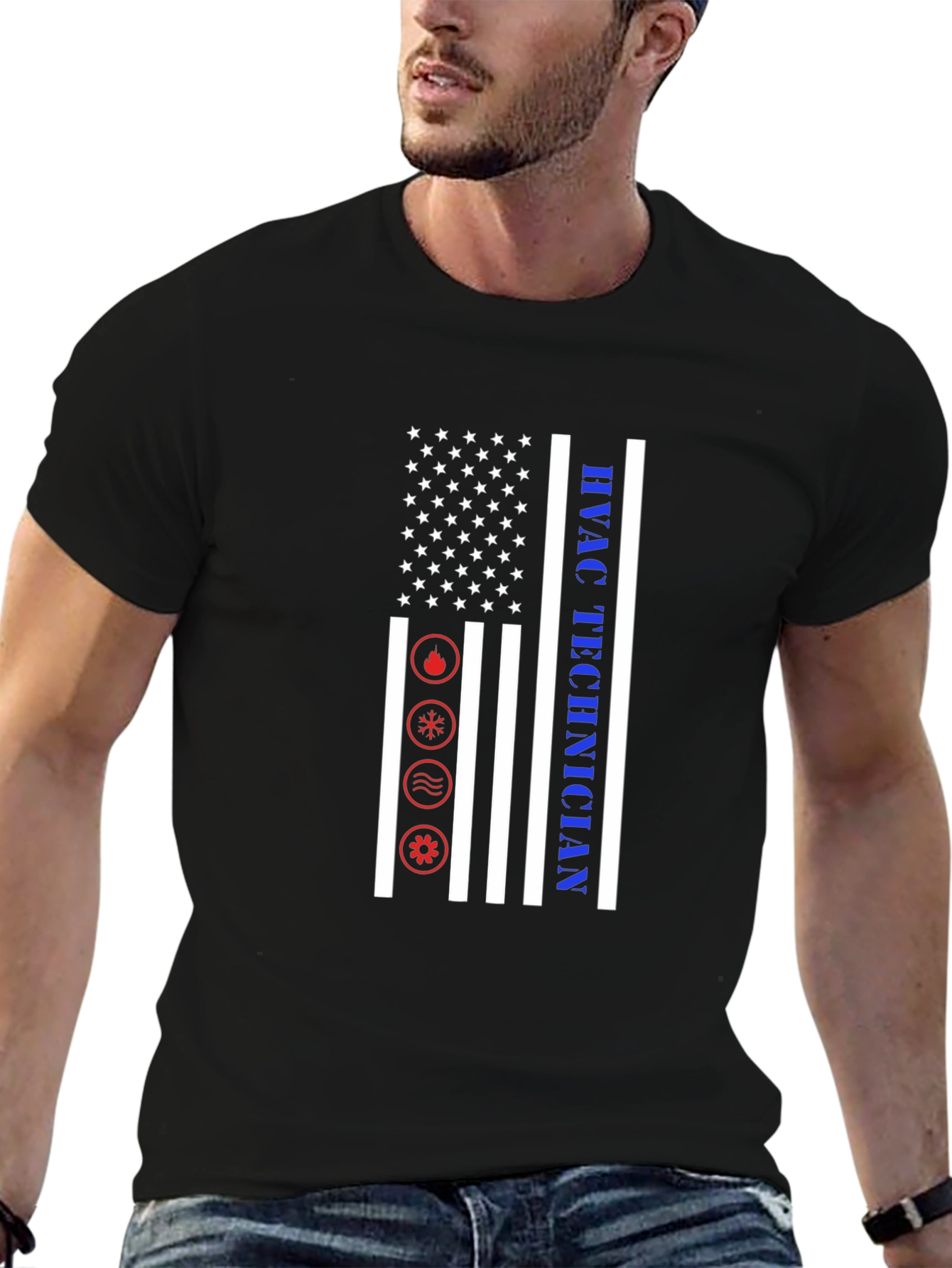 HVAC Technician T-Shirt - American Flag Design