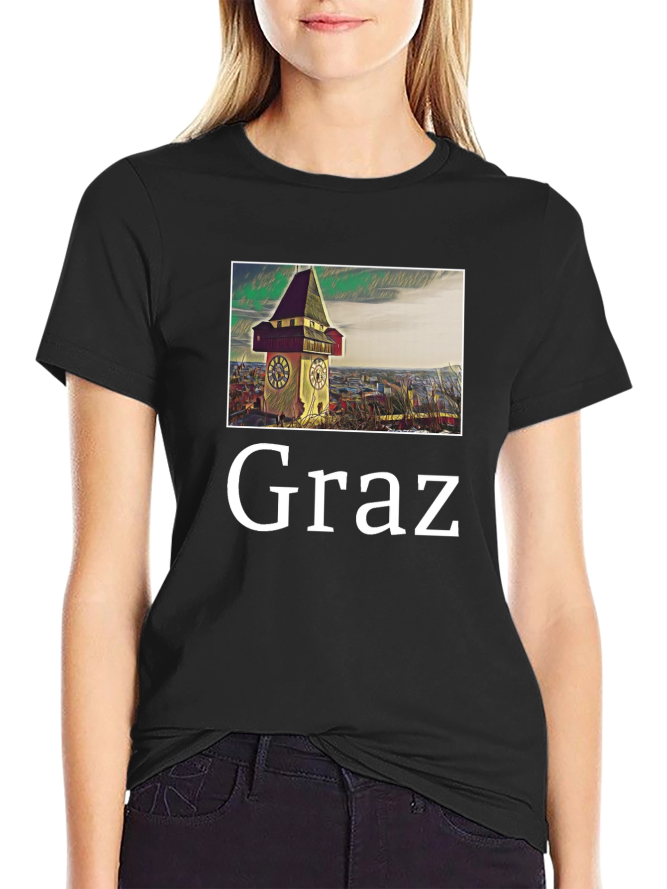 Graz Clock Tower Graphic T-Shirt