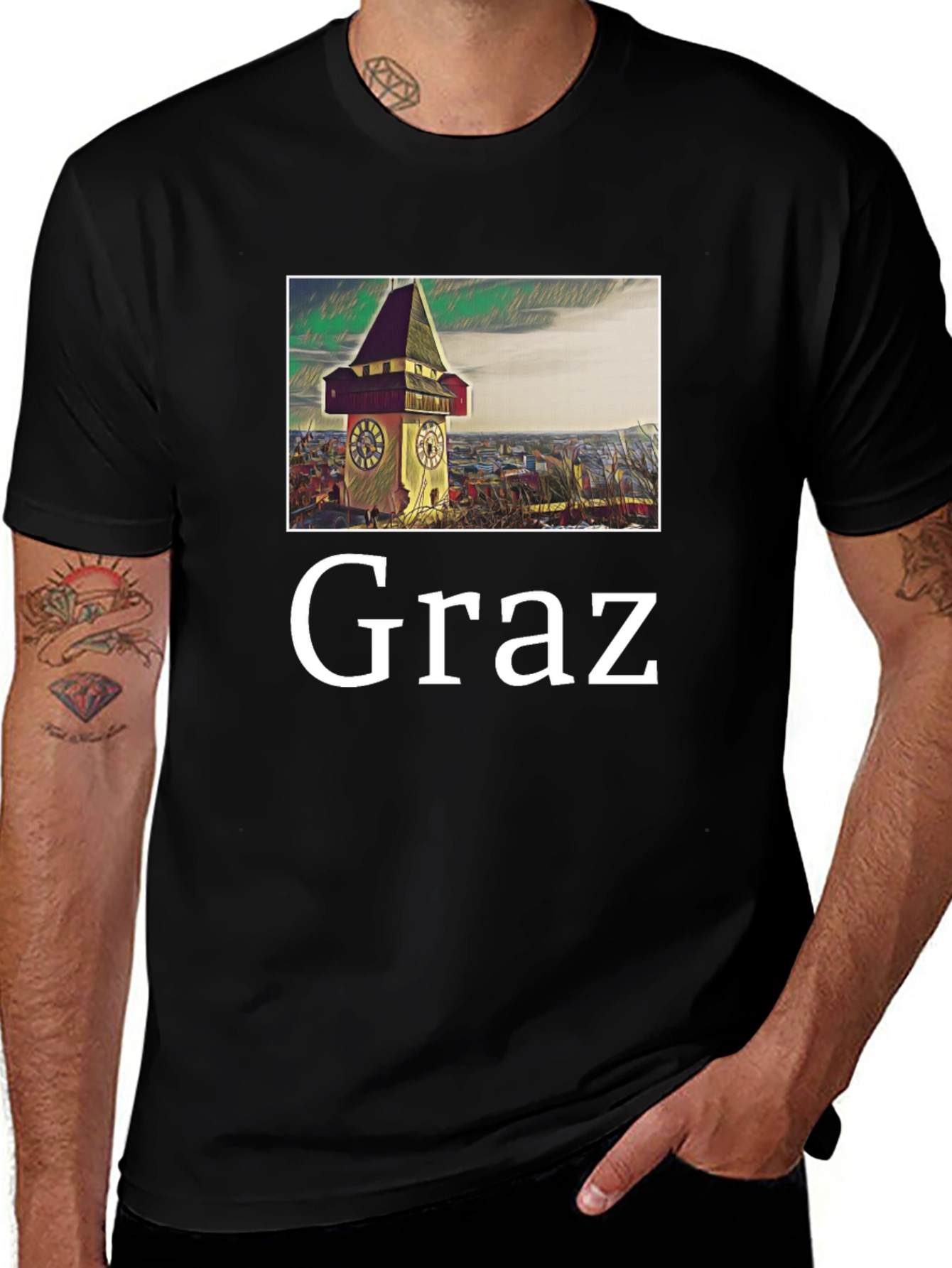 Graz Clock Tower Graphic T-Shirt