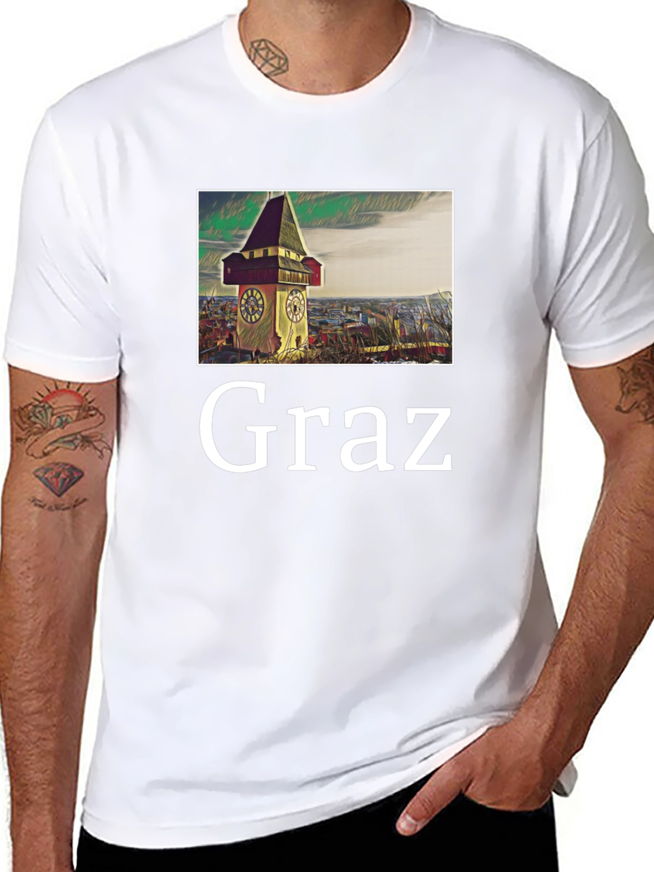Graz Clock Tower Graphic T-Shirt