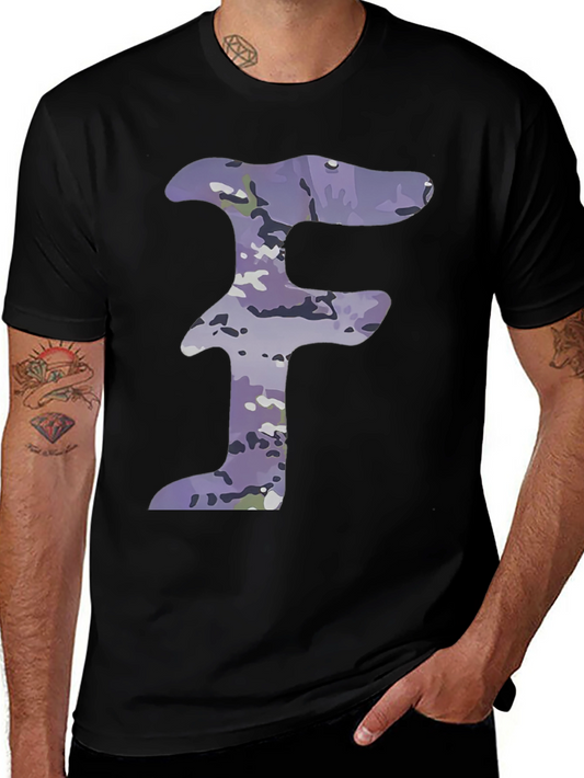 Camo F Letter Graphic T-Shirt