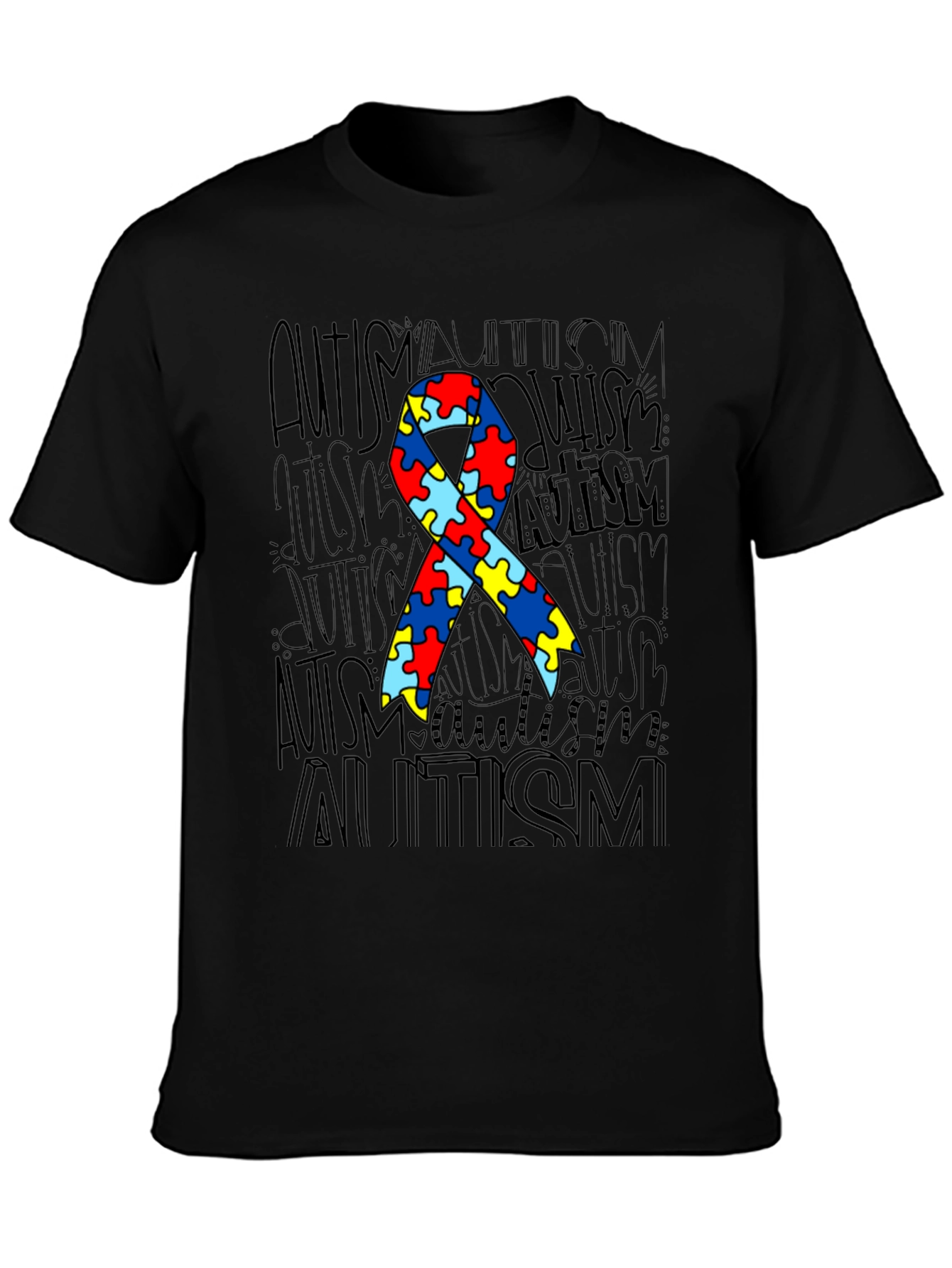 Autism Awareness Ribbon Graphic Tee - Black
