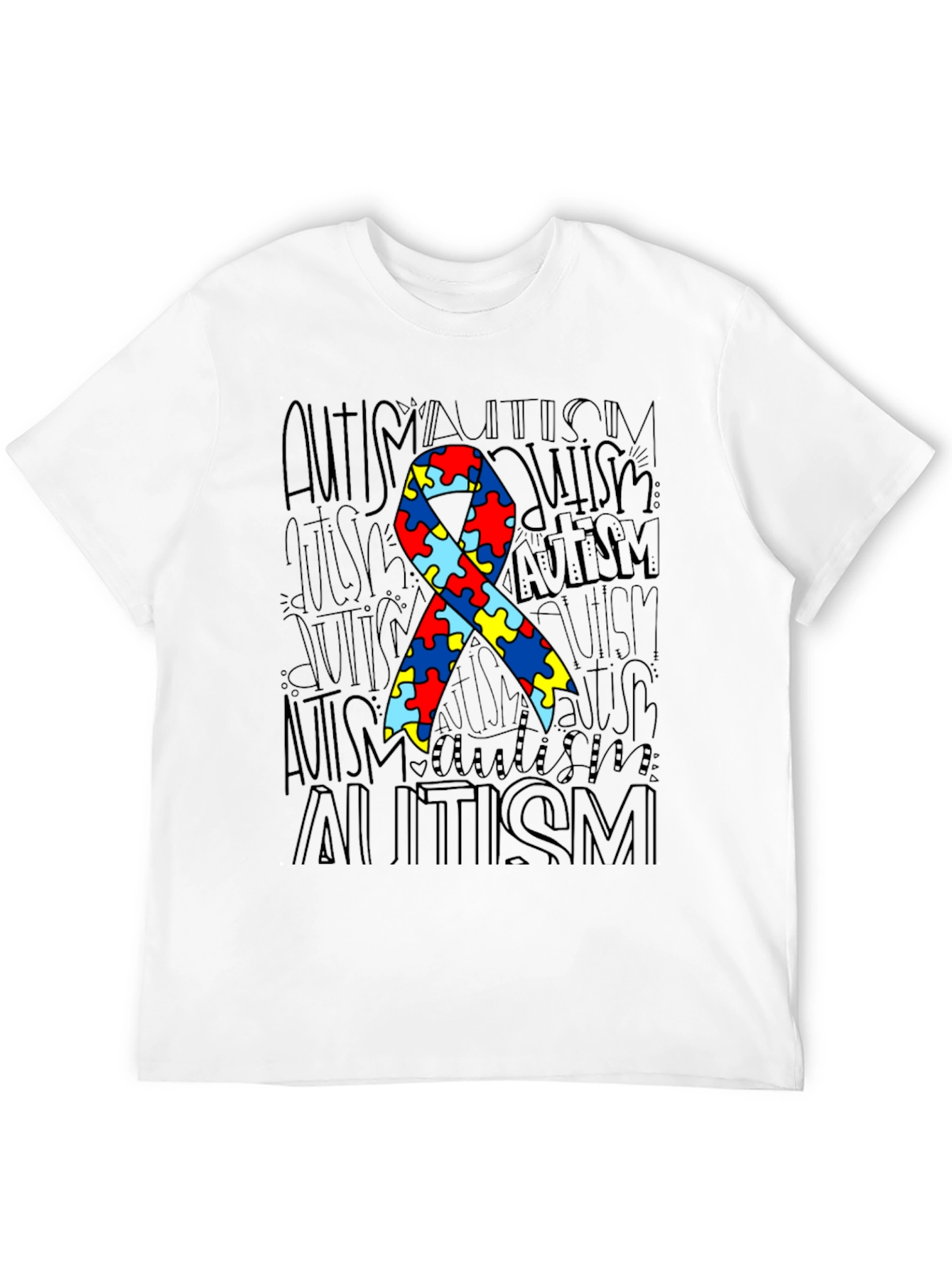 Autism Awareness Ribbon Graphic Tee - Black