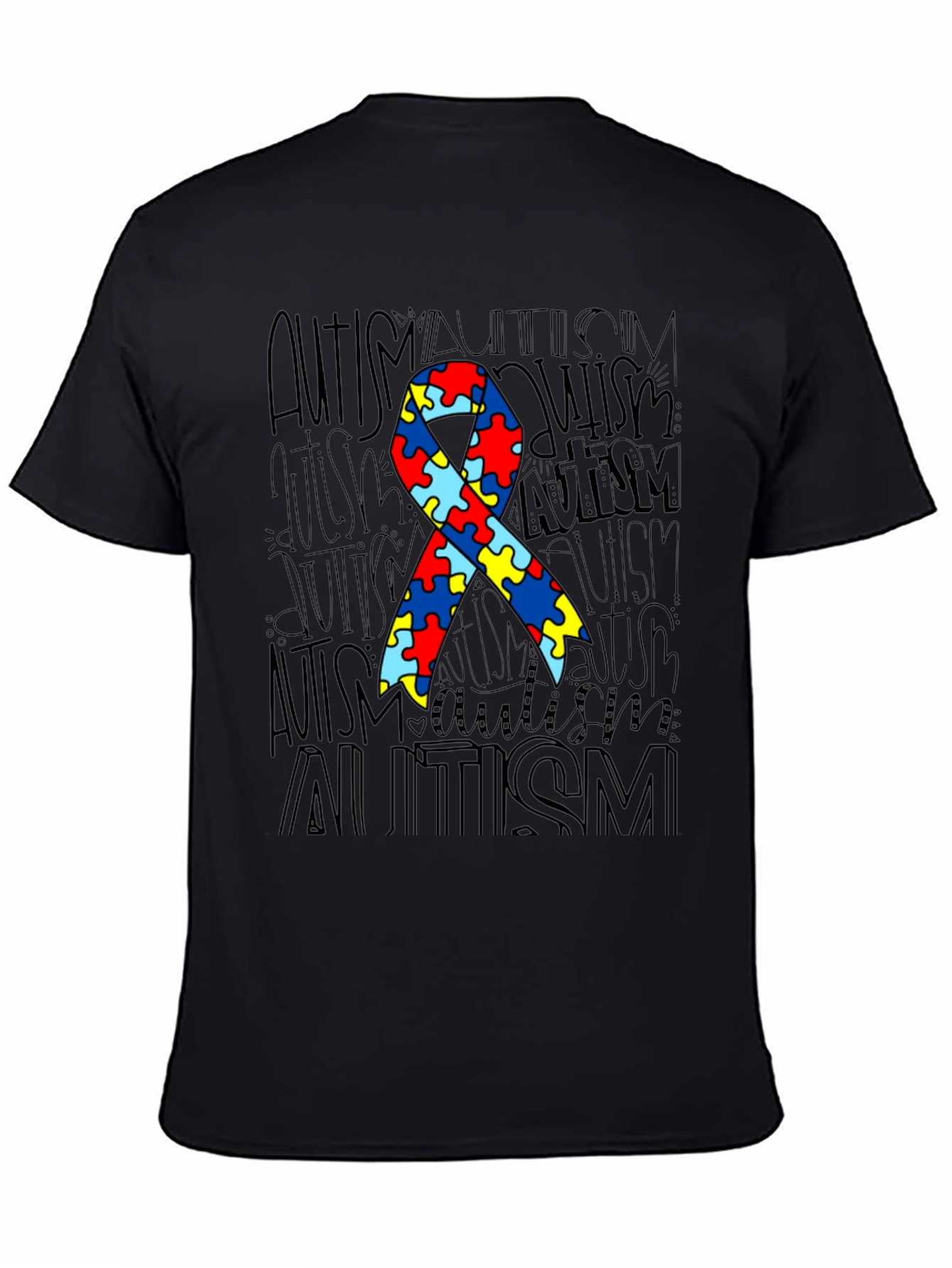 Autism Awareness Ribbon Graphic Tee - Black