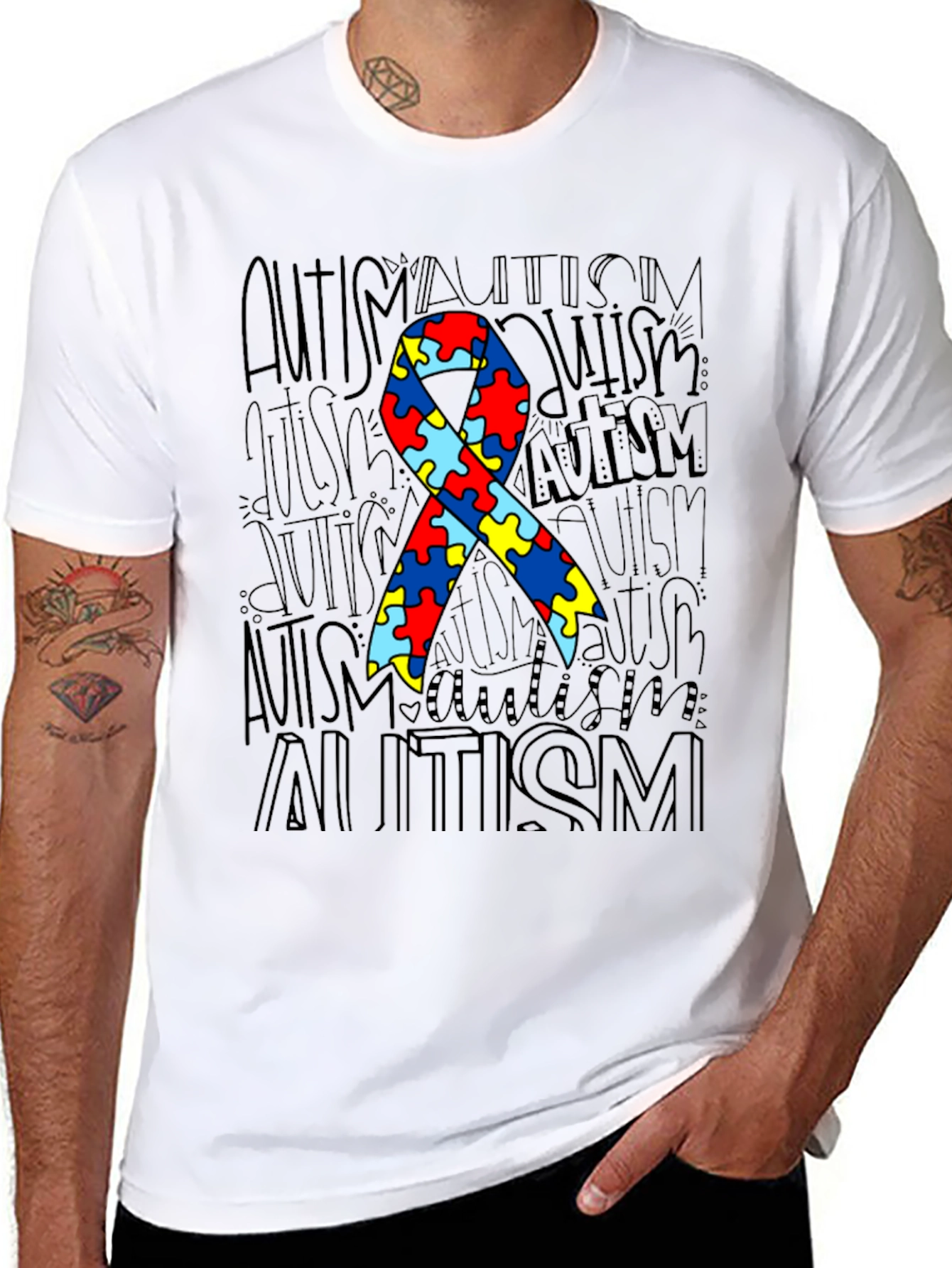 Autism Awareness Ribbon Graphic Tee - Black