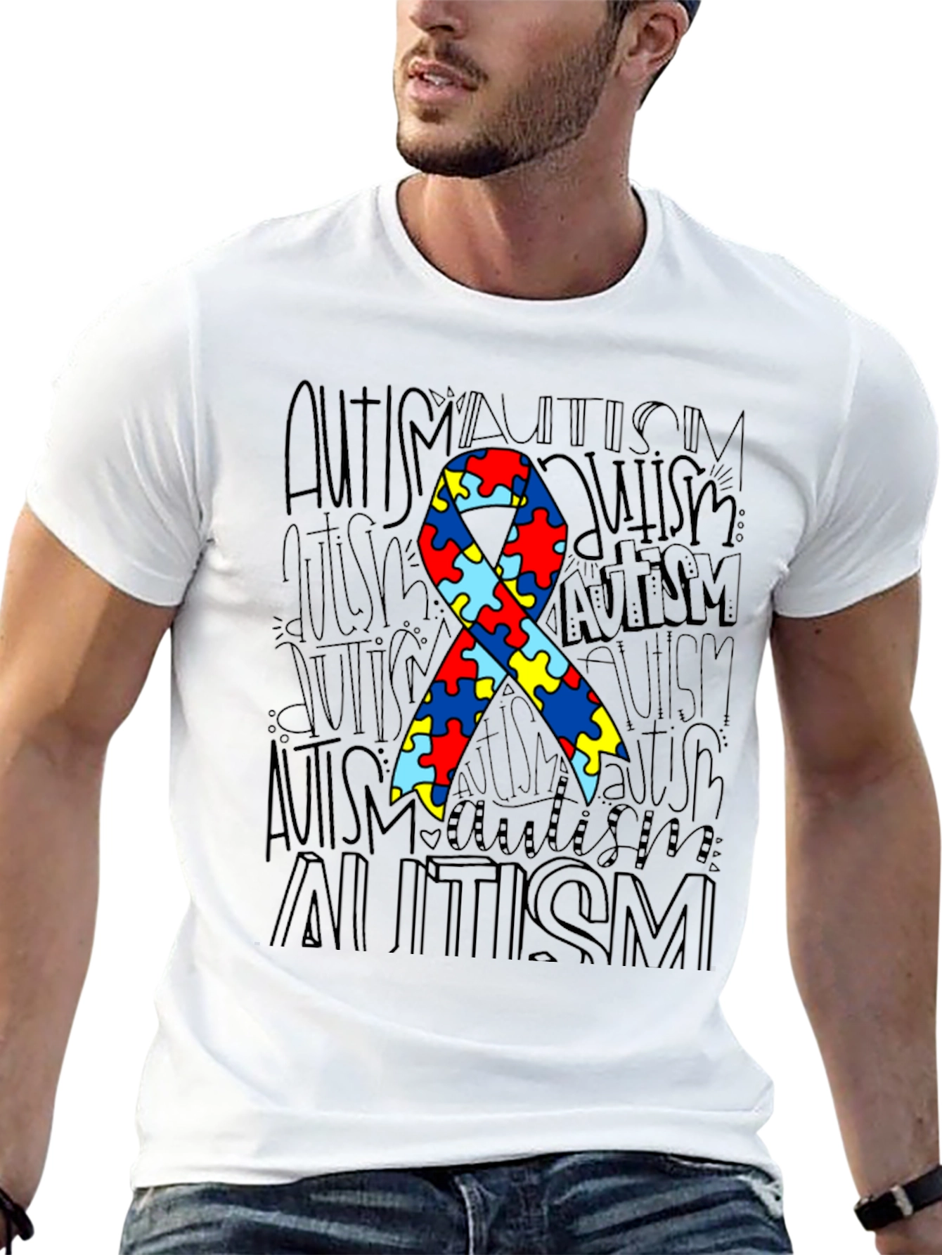 Autism Awareness Ribbon Graphic Tee - Black