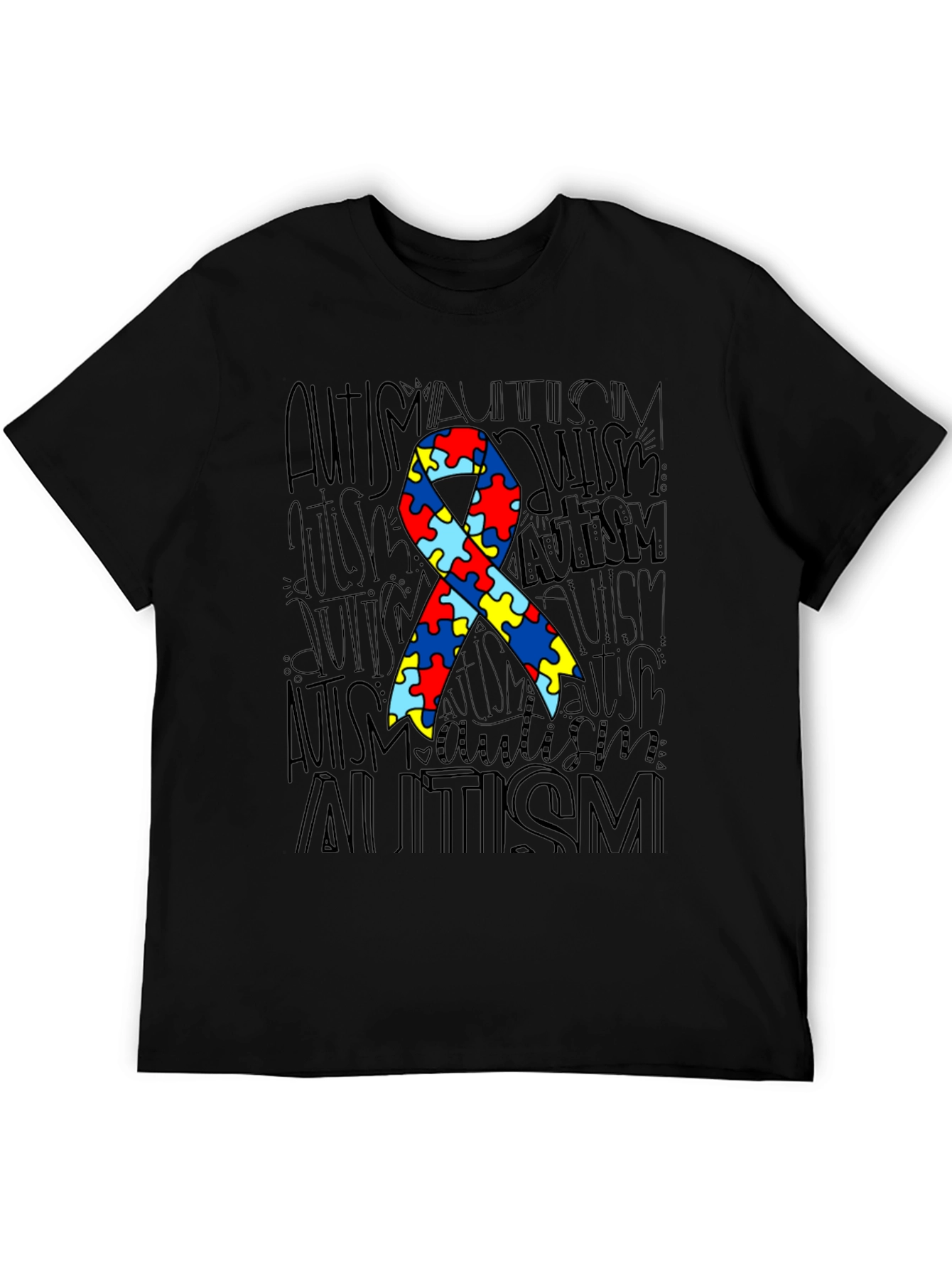 Autism Awareness Ribbon Graphic Tee - Black