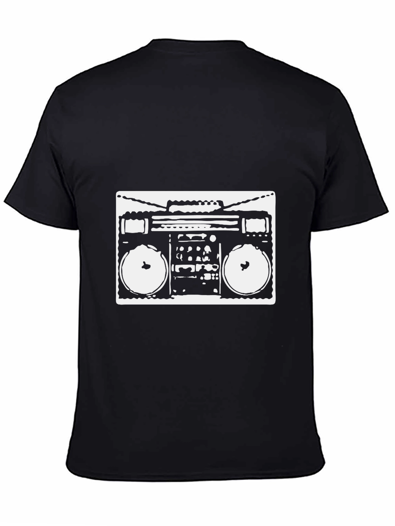 Retro Boombox Graphic Tee - Black Cotton T-Shirt