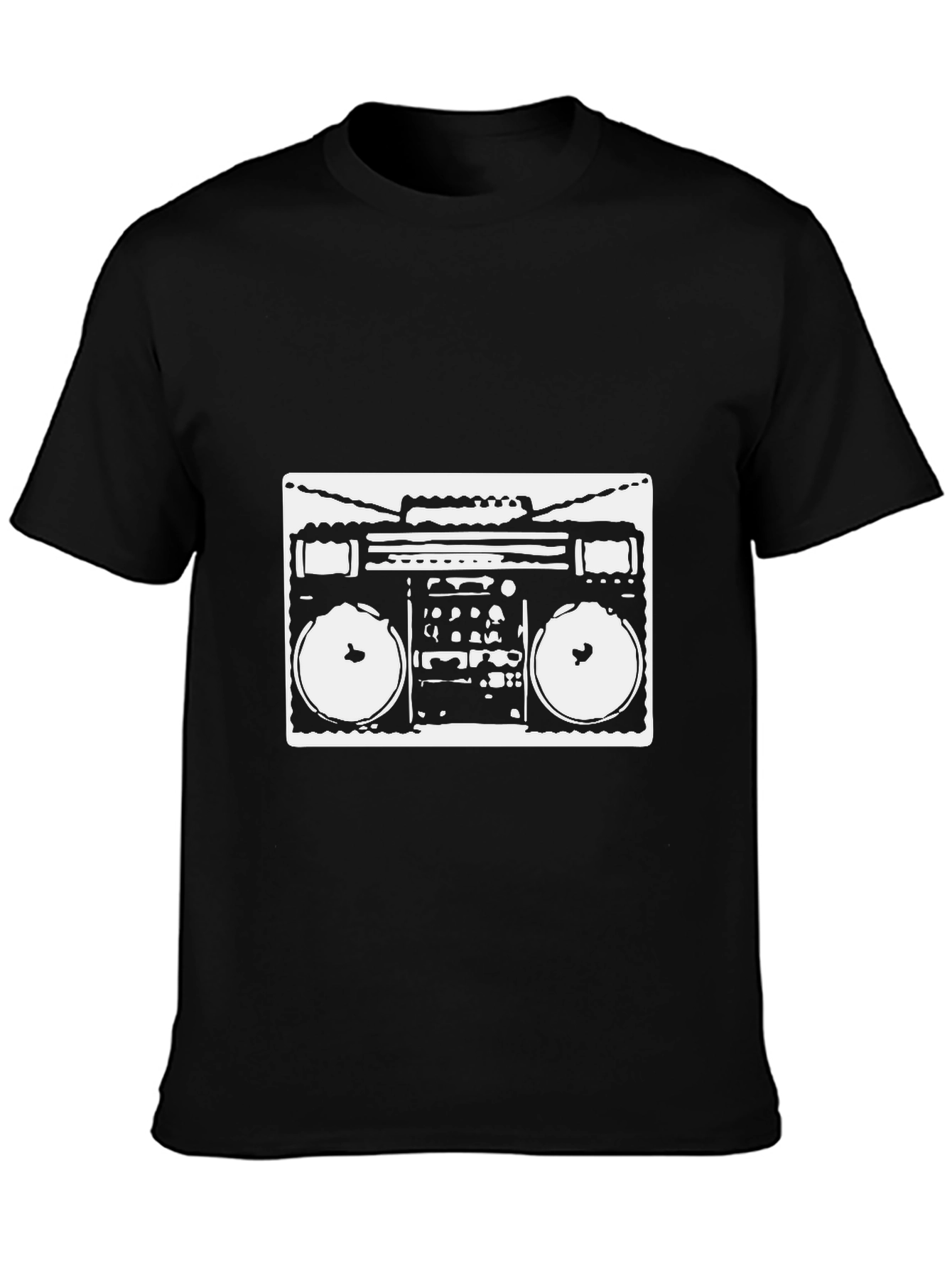 Retro Boombox Graphic Tee - Black Cotton T-Shirt