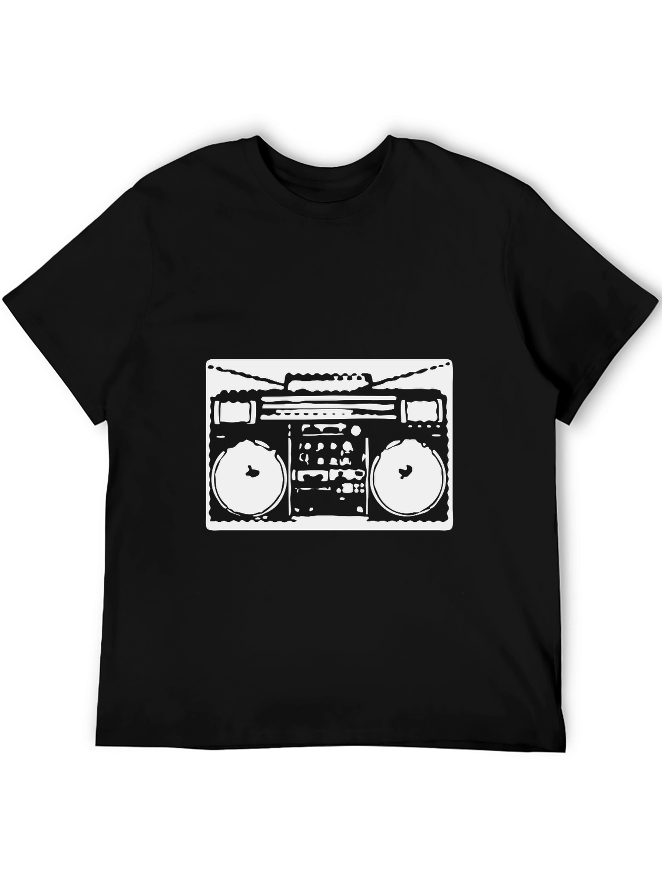 Retro Boombox Graphic Tee - Black Cotton T-Shirt
