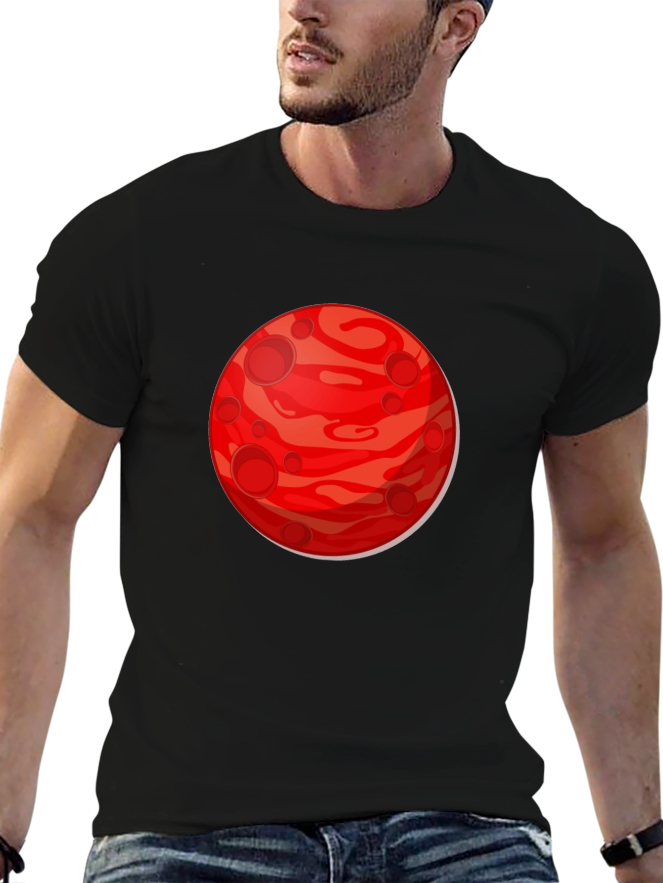 Planet Mars Graphic Print T-Shirt - Black