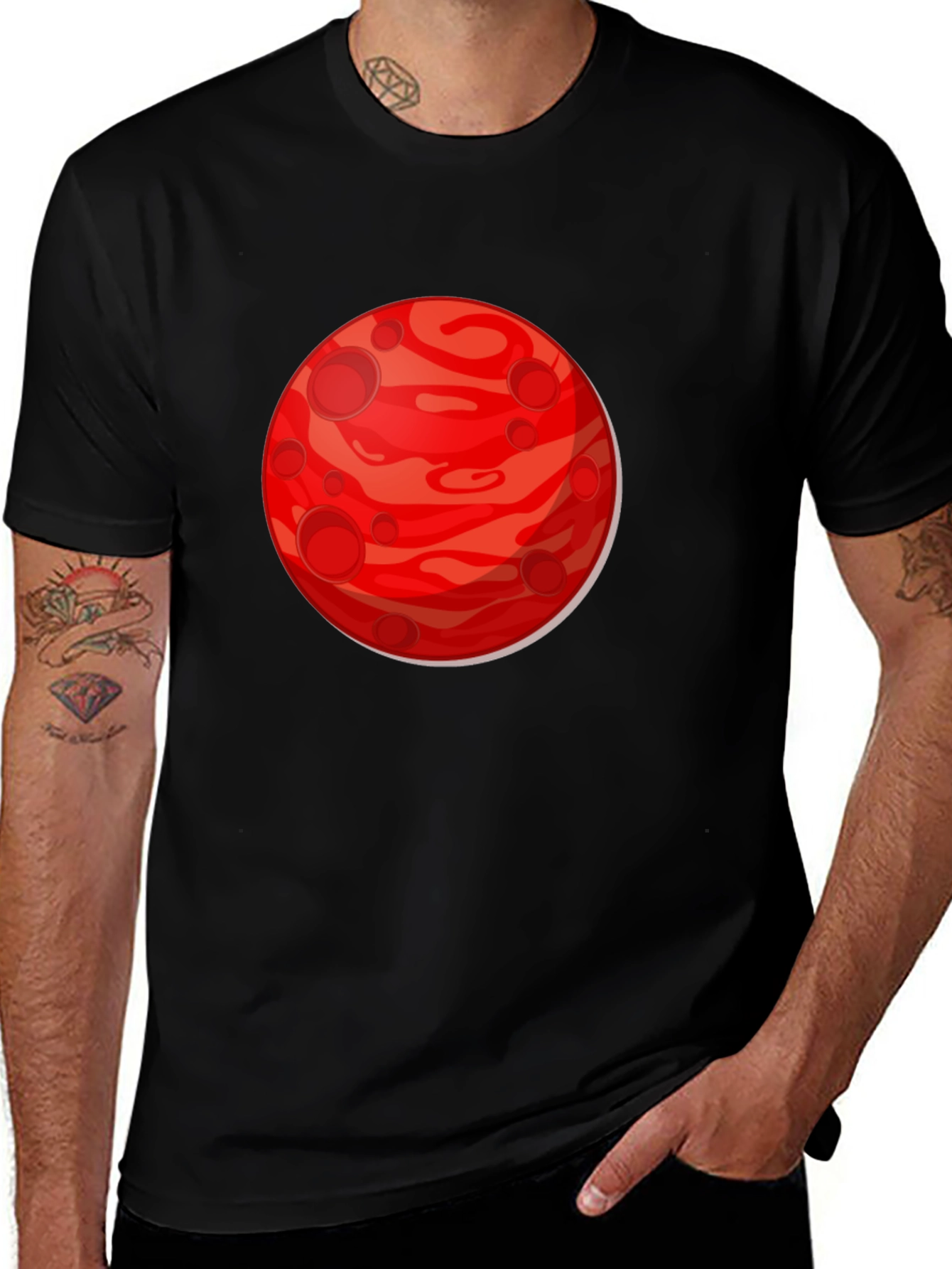 Planet Mars Graphic Print T-Shirt - Black
