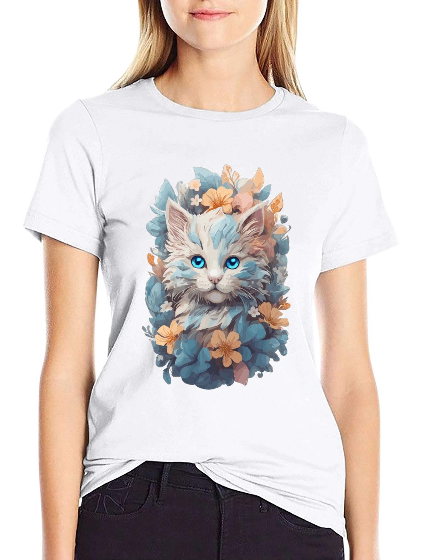 Floral Cat T-Shirt - Soft & Stylish