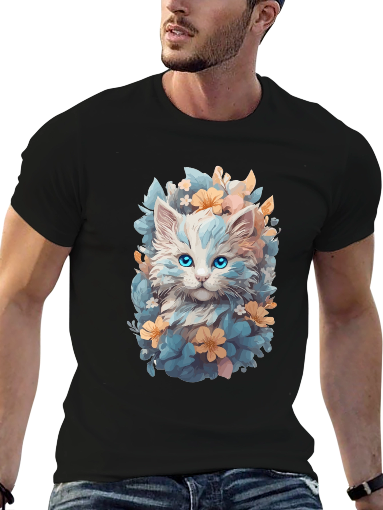 Floral Cat T-Shirt - Soft & Stylish