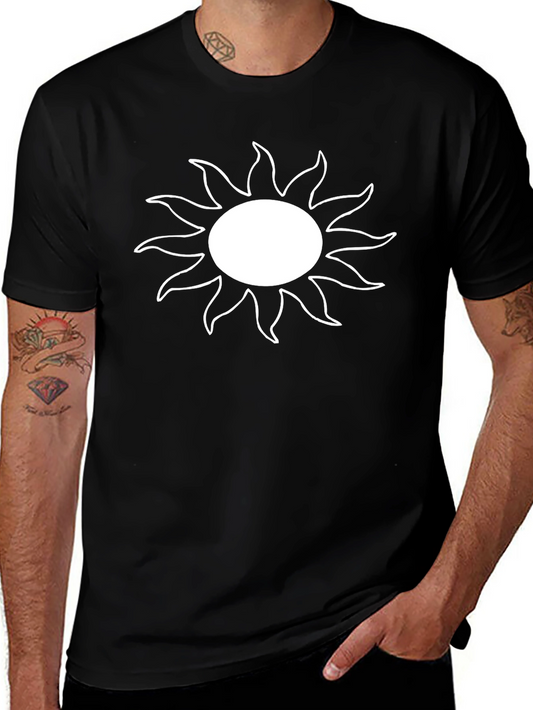 Black T-Shirt with White Sun Graphic