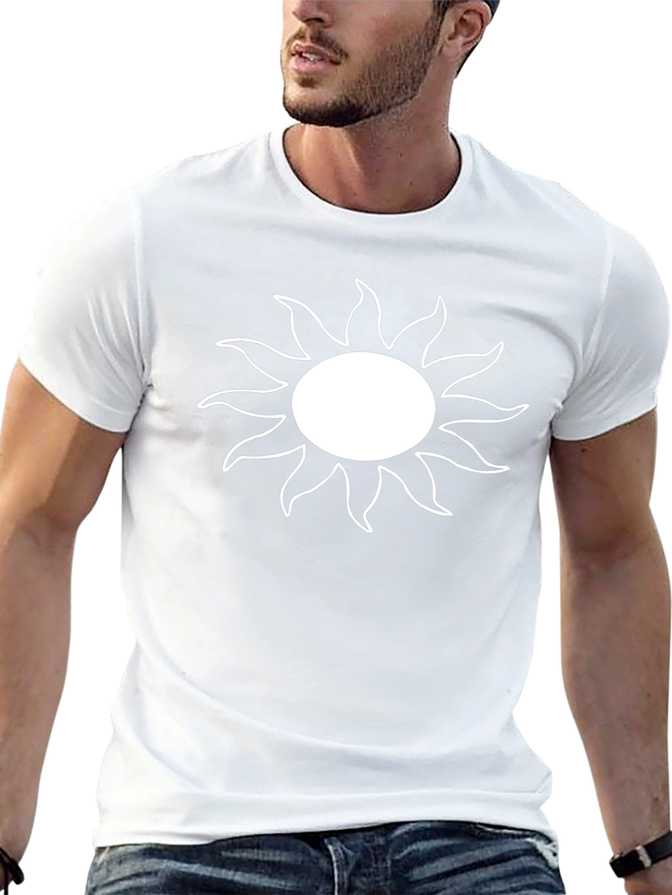 Black T-Shirt with White Sun Graphic