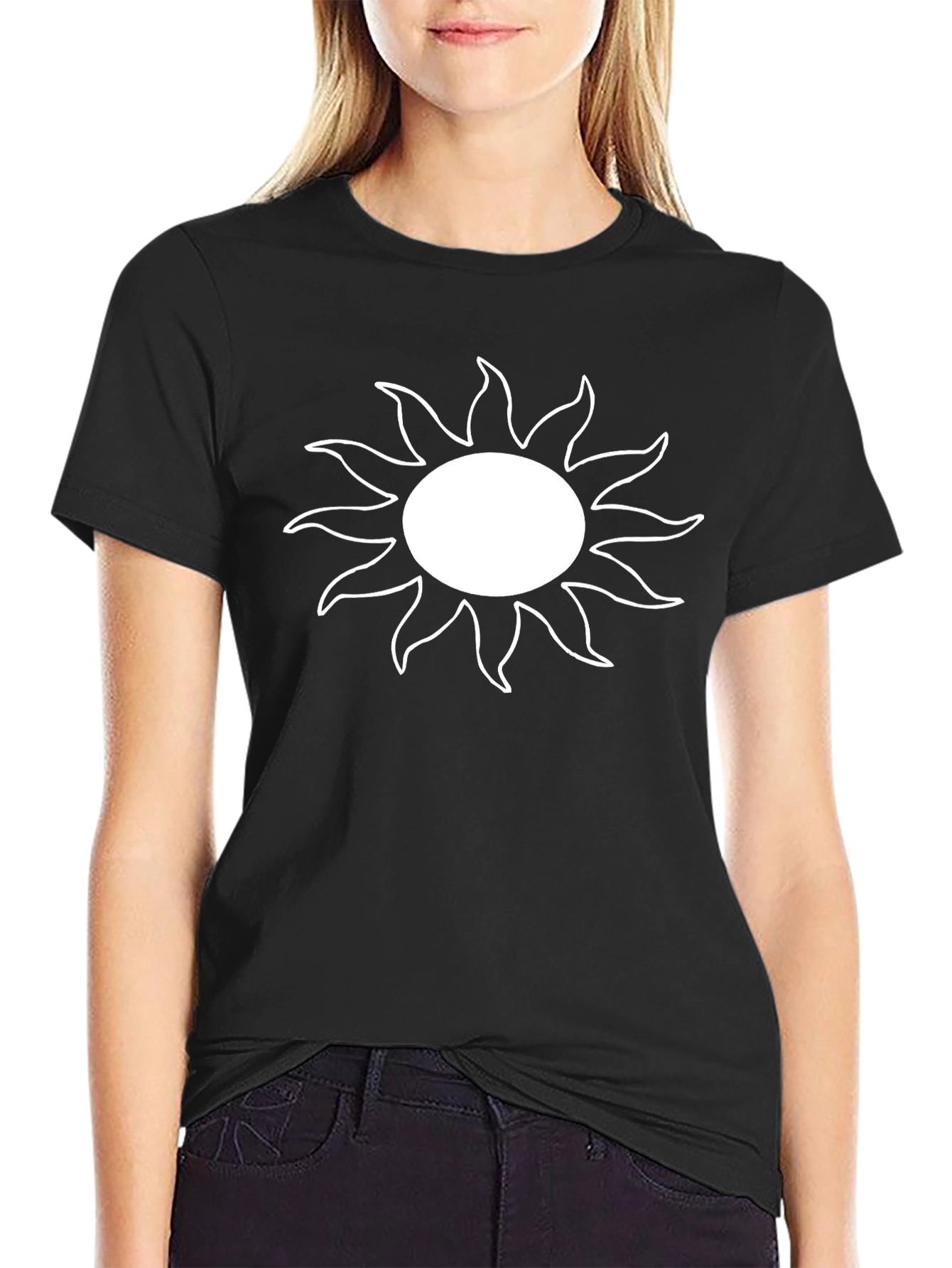 Black T-Shirt with White Sun Graphic