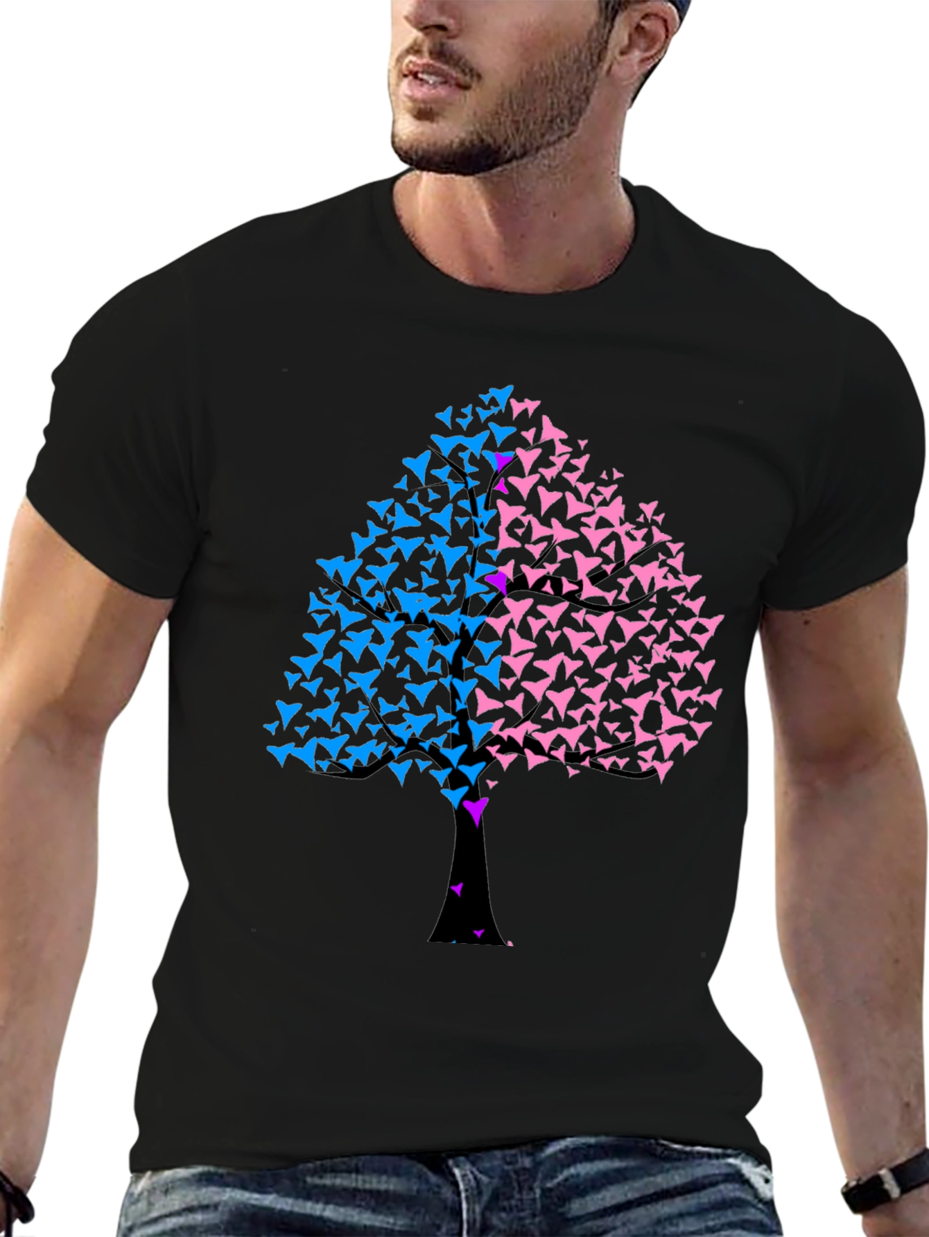 Unique Tree Graphic T-Shirt - Black