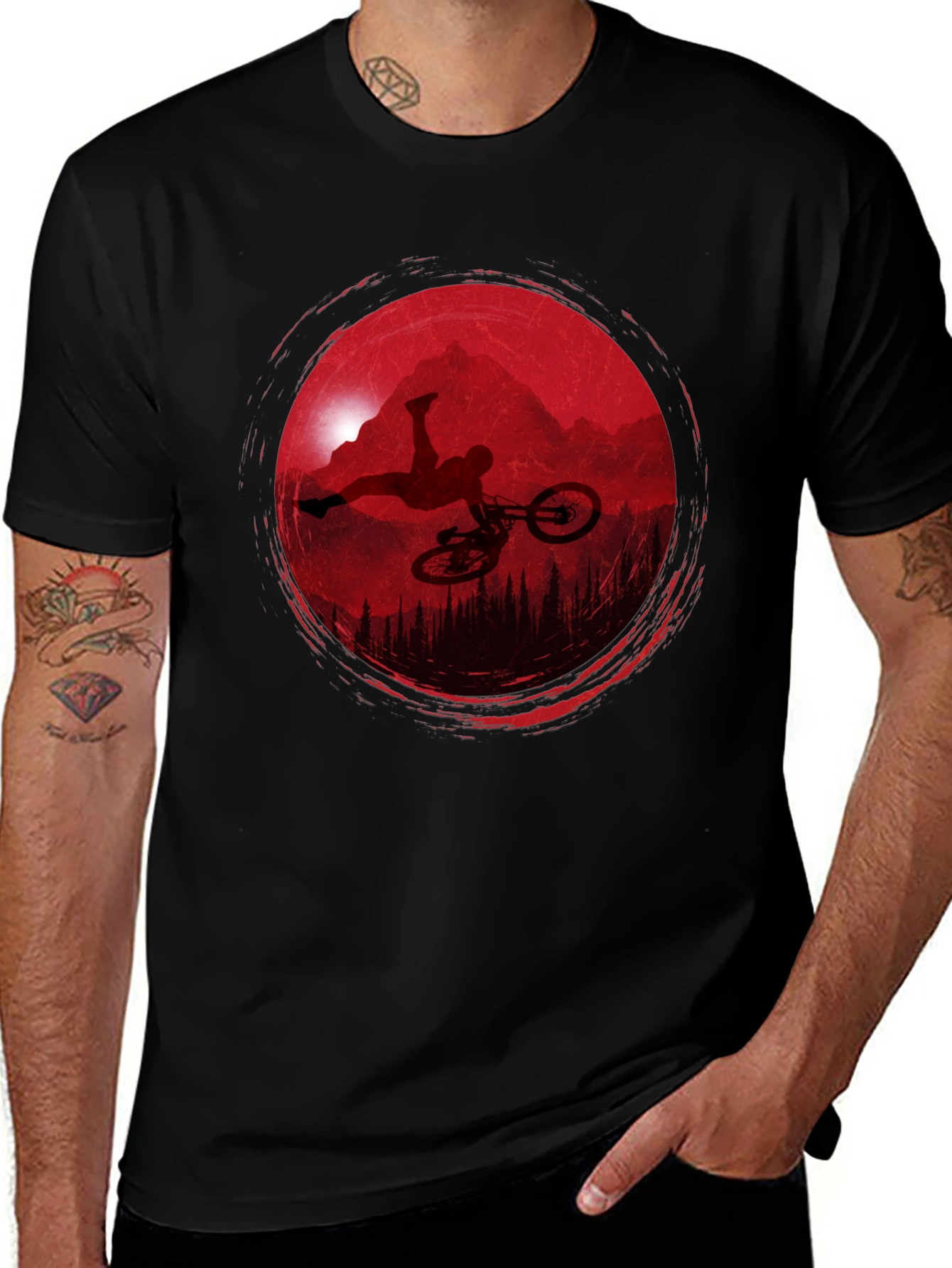 Mountain Biker Silhouette Graphic Tee - Black