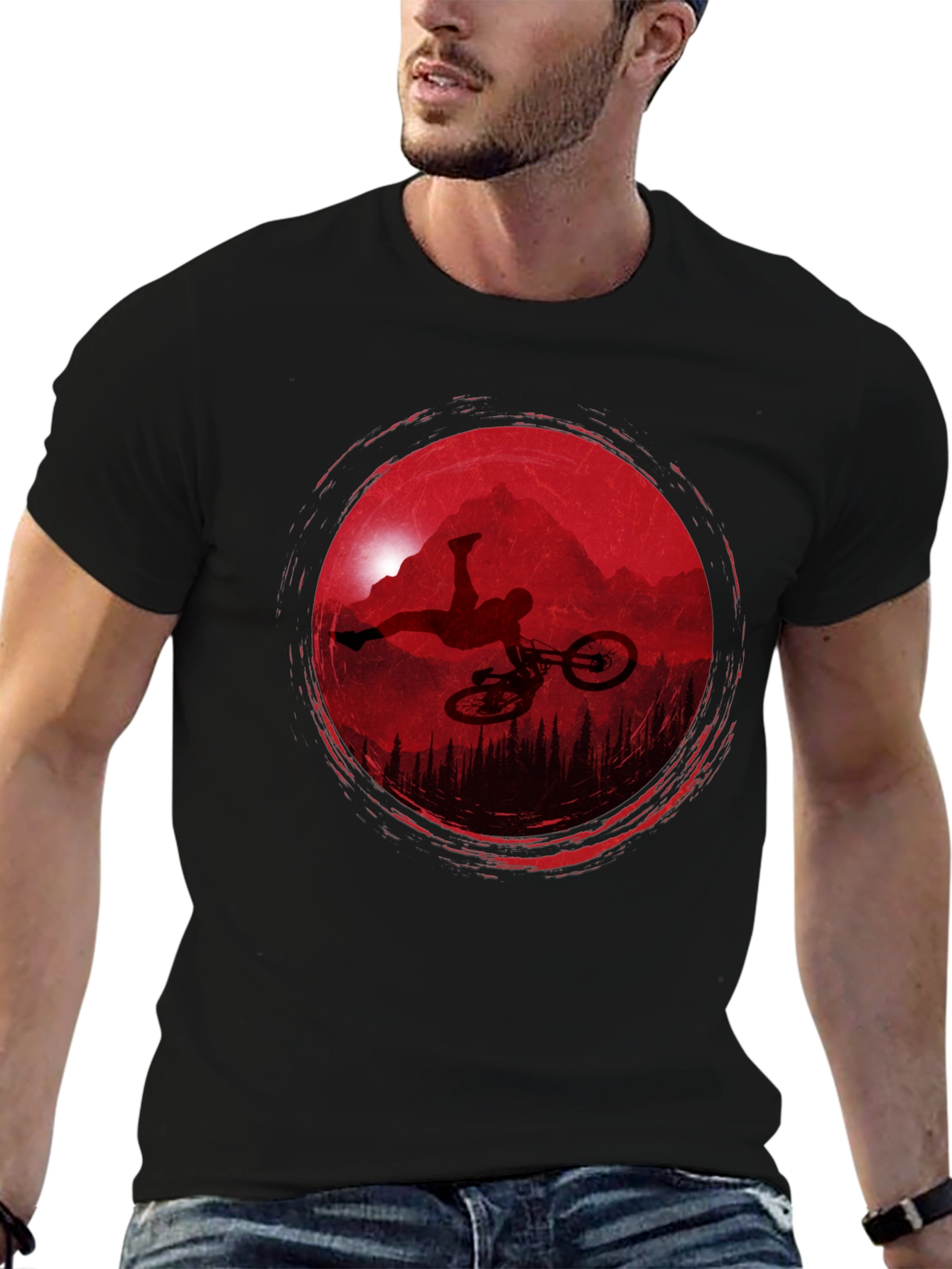 Mountain Biker Silhouette Graphic Tee - Black