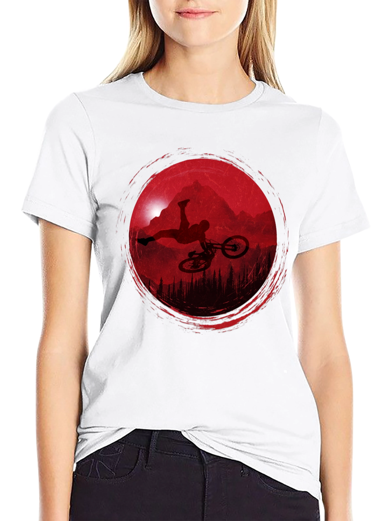 Mountain Biker Silhouette Graphic Tee - Black