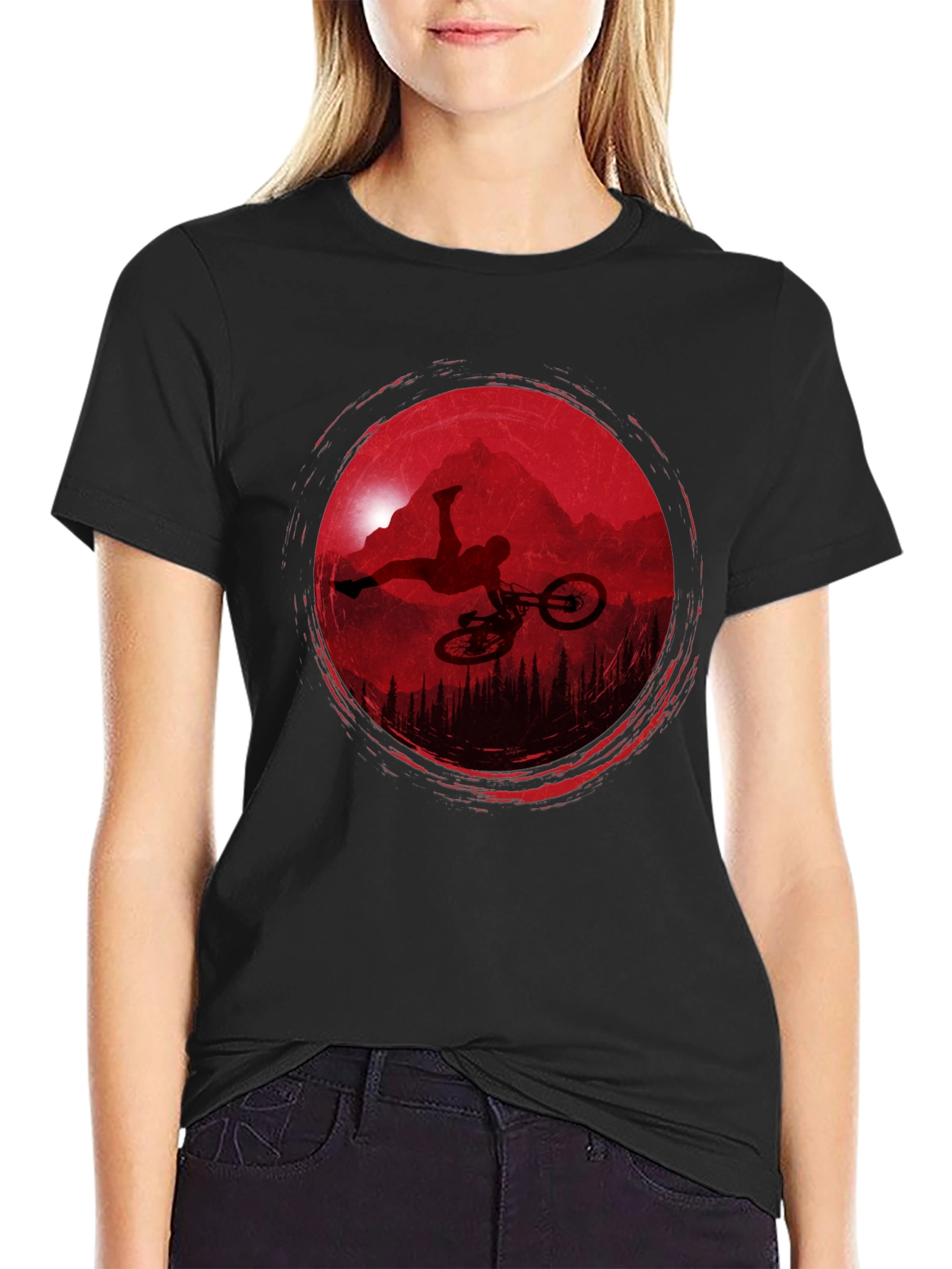 Mountain Biker Silhouette Graphic Tee - Black