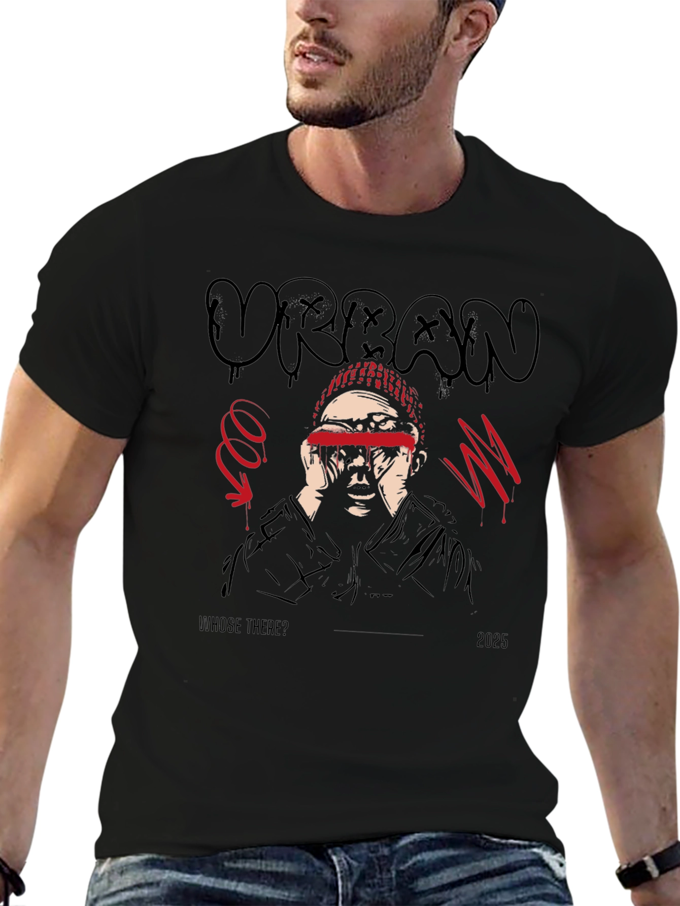 Urban Graphic Print Black T-Shirt
