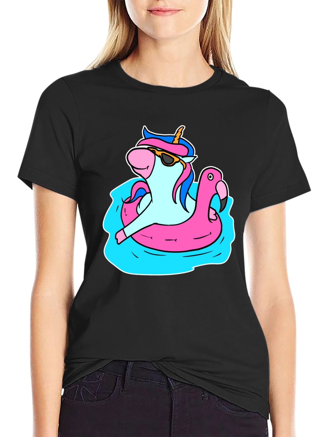Unicorn Flamingo Pool Party Graphic T-Shirt