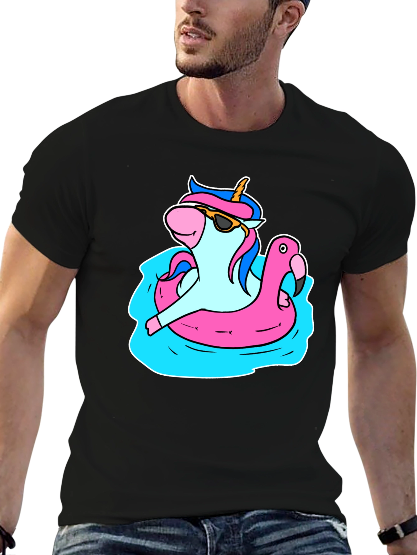 Unicorn Flamingo Pool Party Graphic T-Shirt