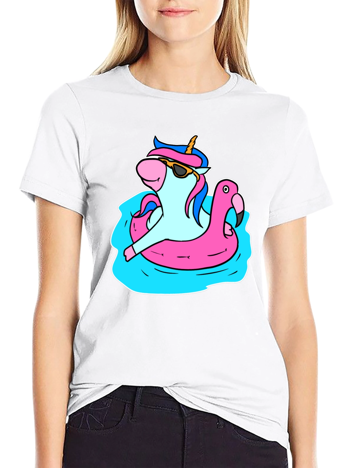 Unicorn Flamingo Pool Party Graphic T-Shirt
