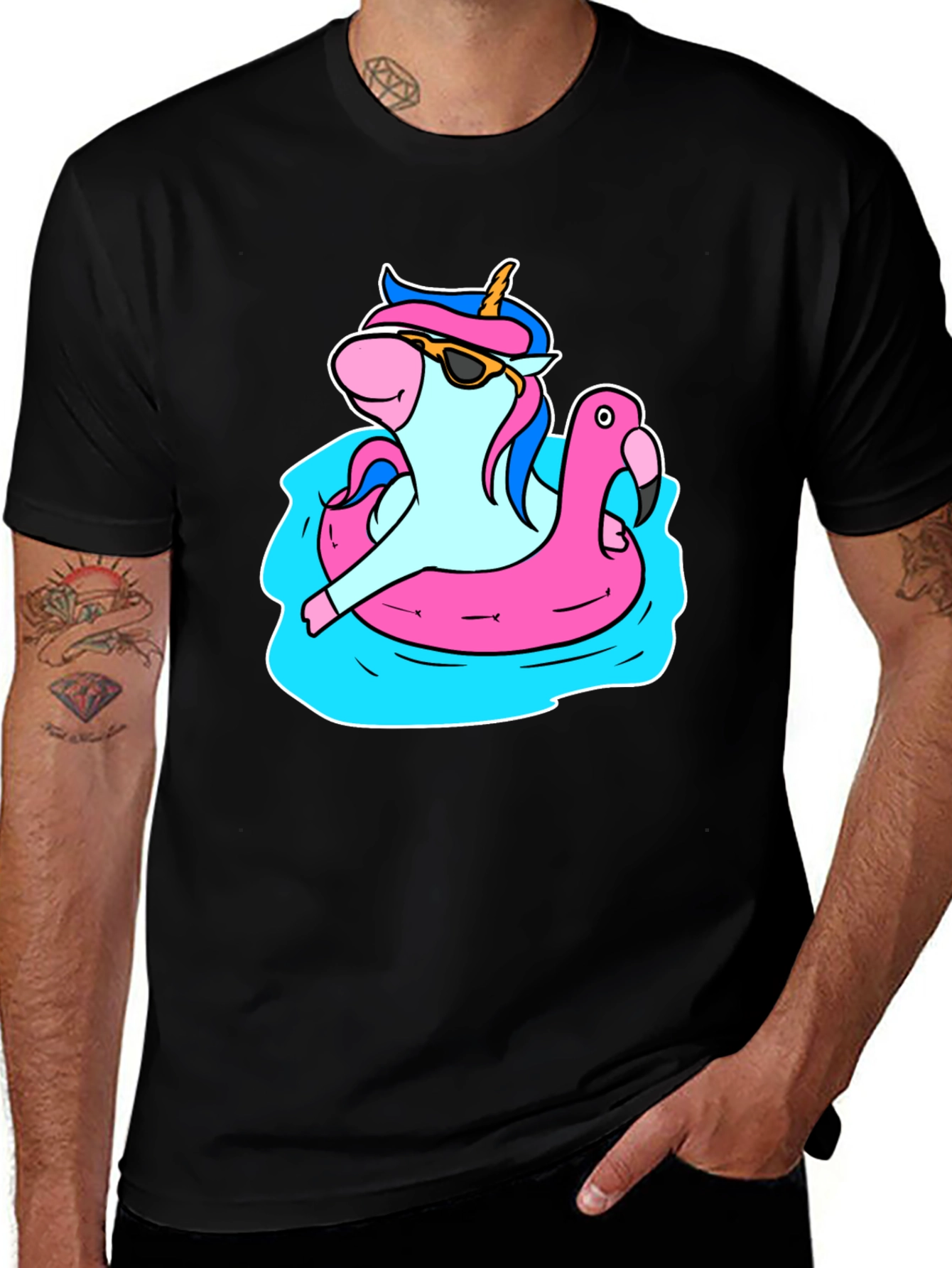 Unicorn Flamingo Pool Party Graphic T-Shirt