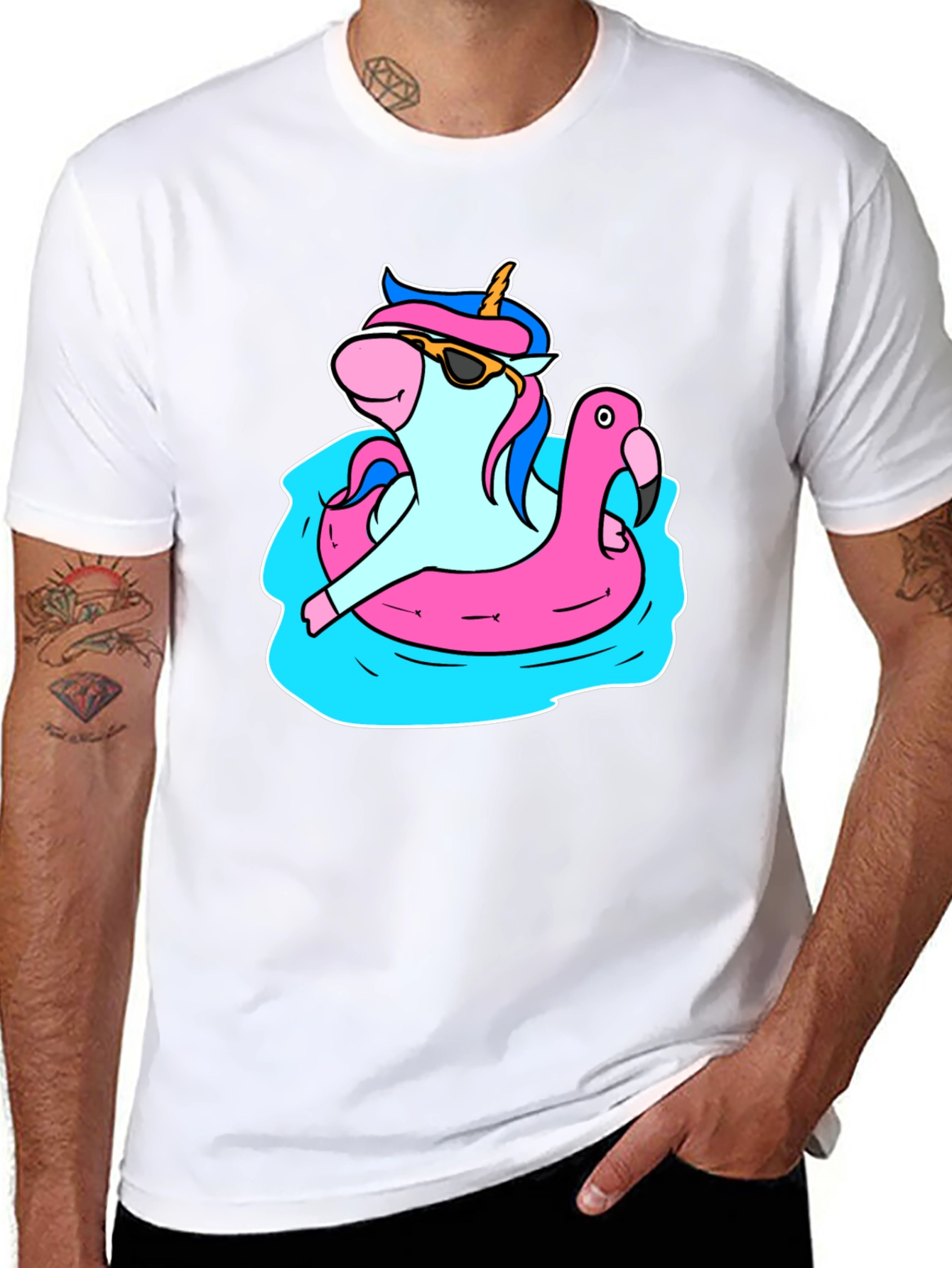 Unicorn Flamingo Pool Party Graphic T-Shirt