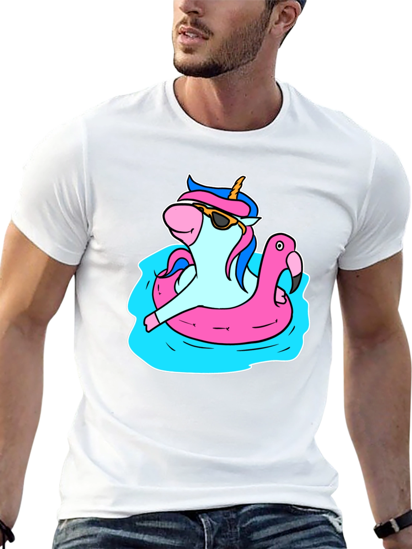 Unicorn Flamingo Pool Party Graphic T-Shirt