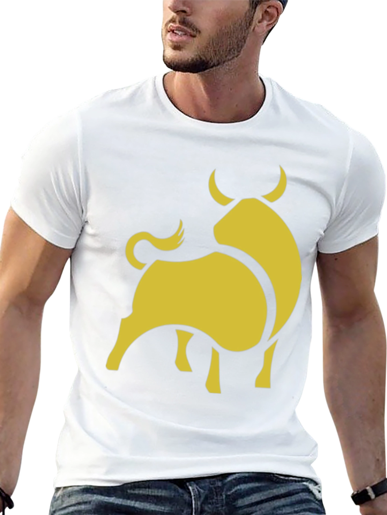 Stylish Black Tee with Gold Bull Graphic