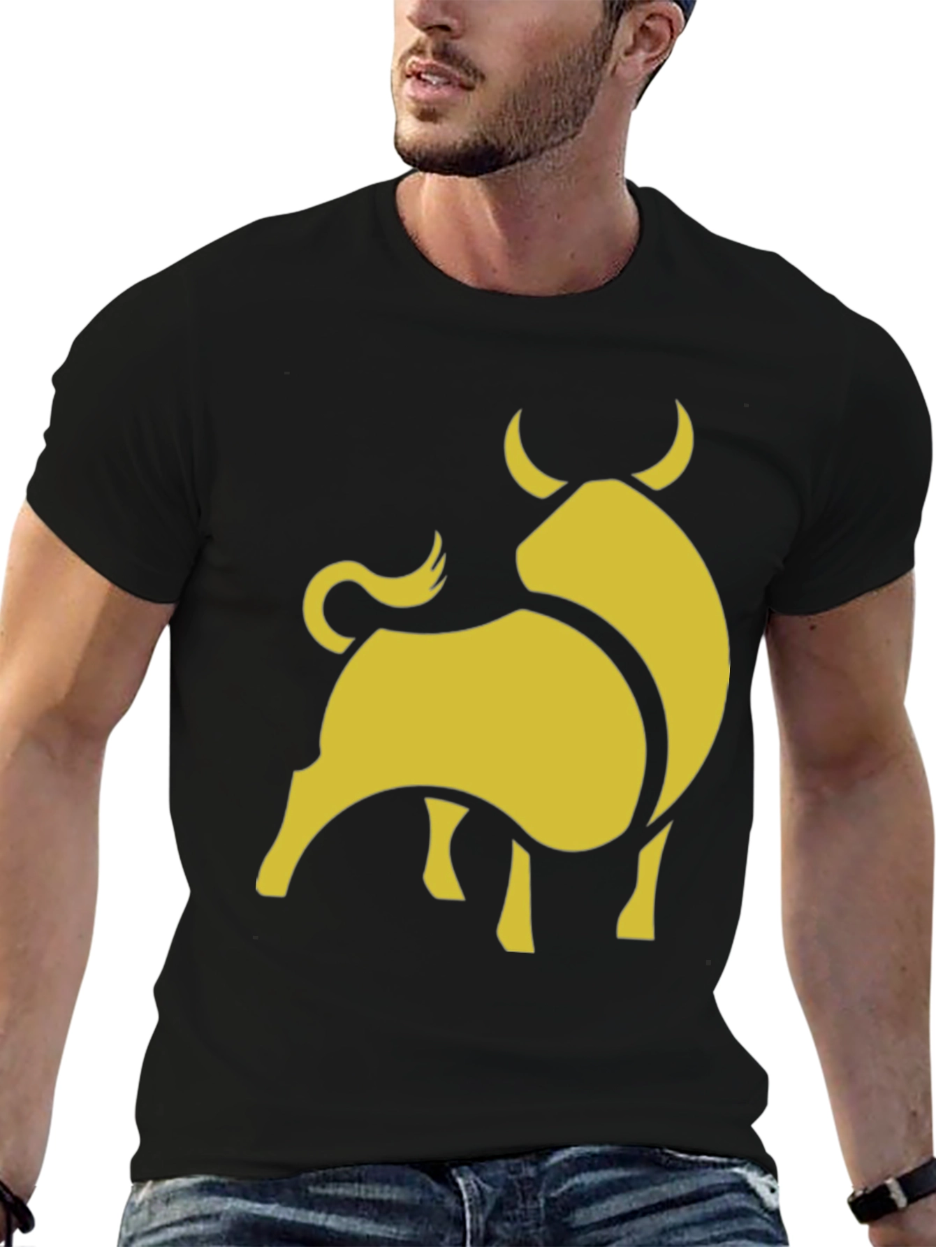 Stylish Black Tee with Gold Bull Graphic