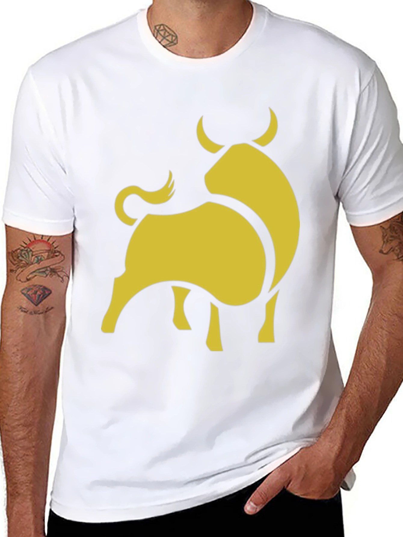 Stylish Black Tee with Gold Bull Graphic