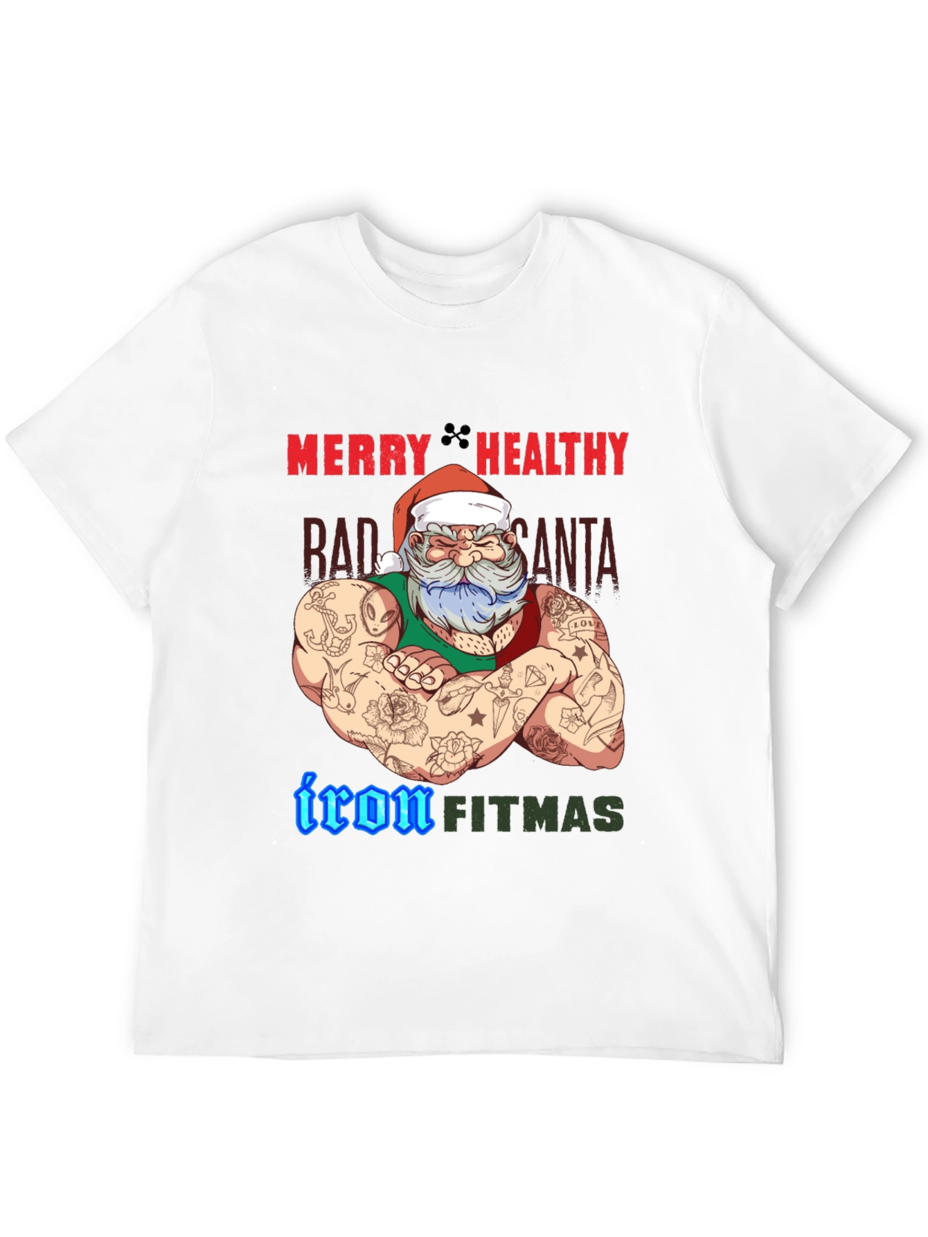 Merry Healthy Iron Fitmas Santa T-Shirt