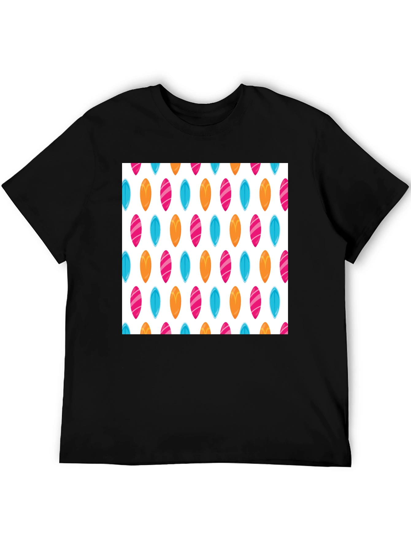 Surfboard Pattern Black T-Shirt