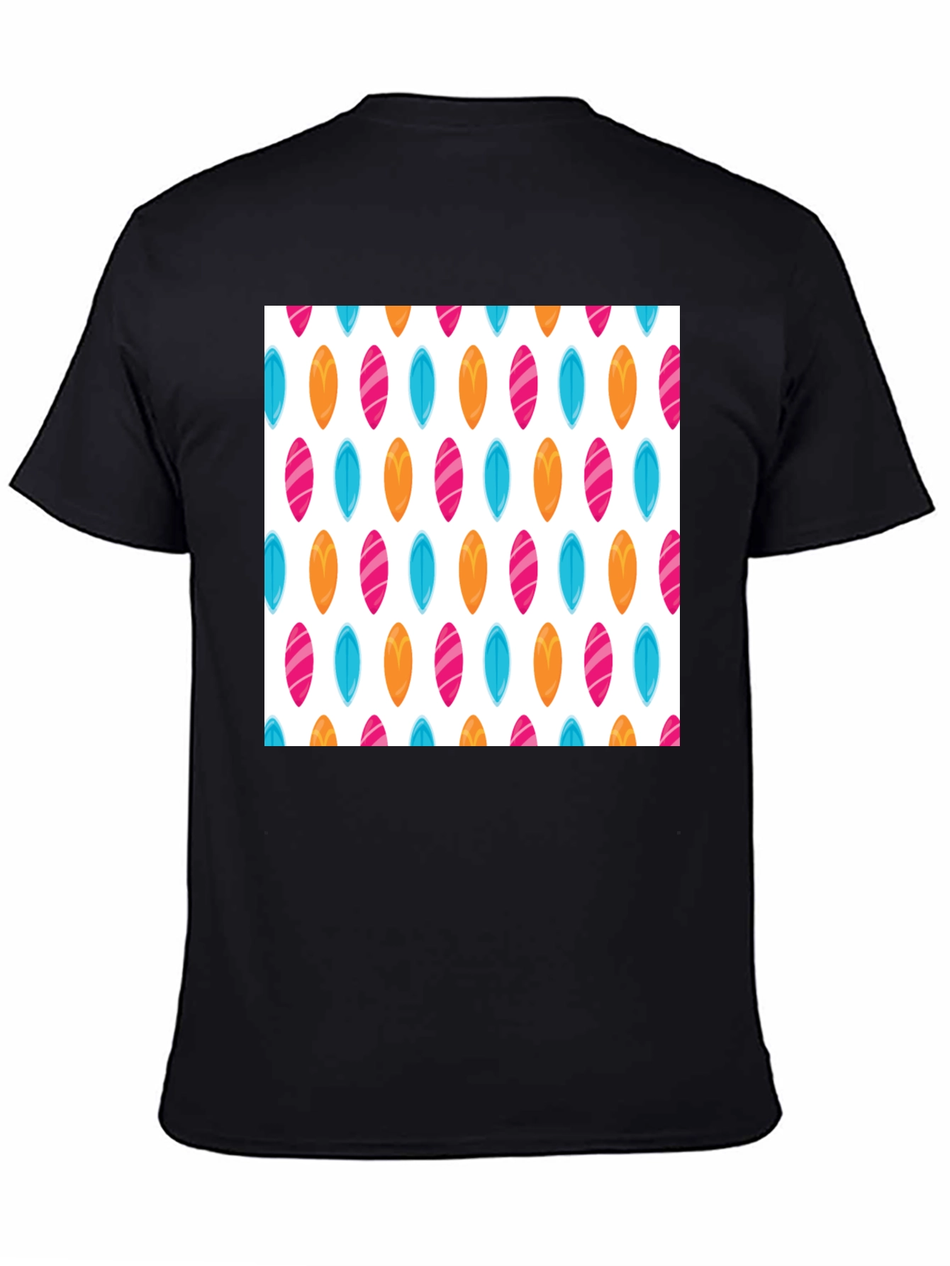 Surfboard Pattern Black T-Shirt