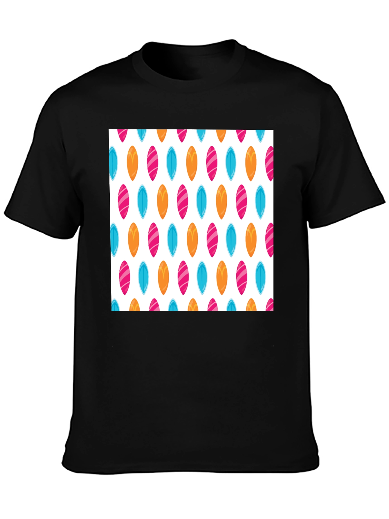 Surfboard Pattern Black T-Shirt